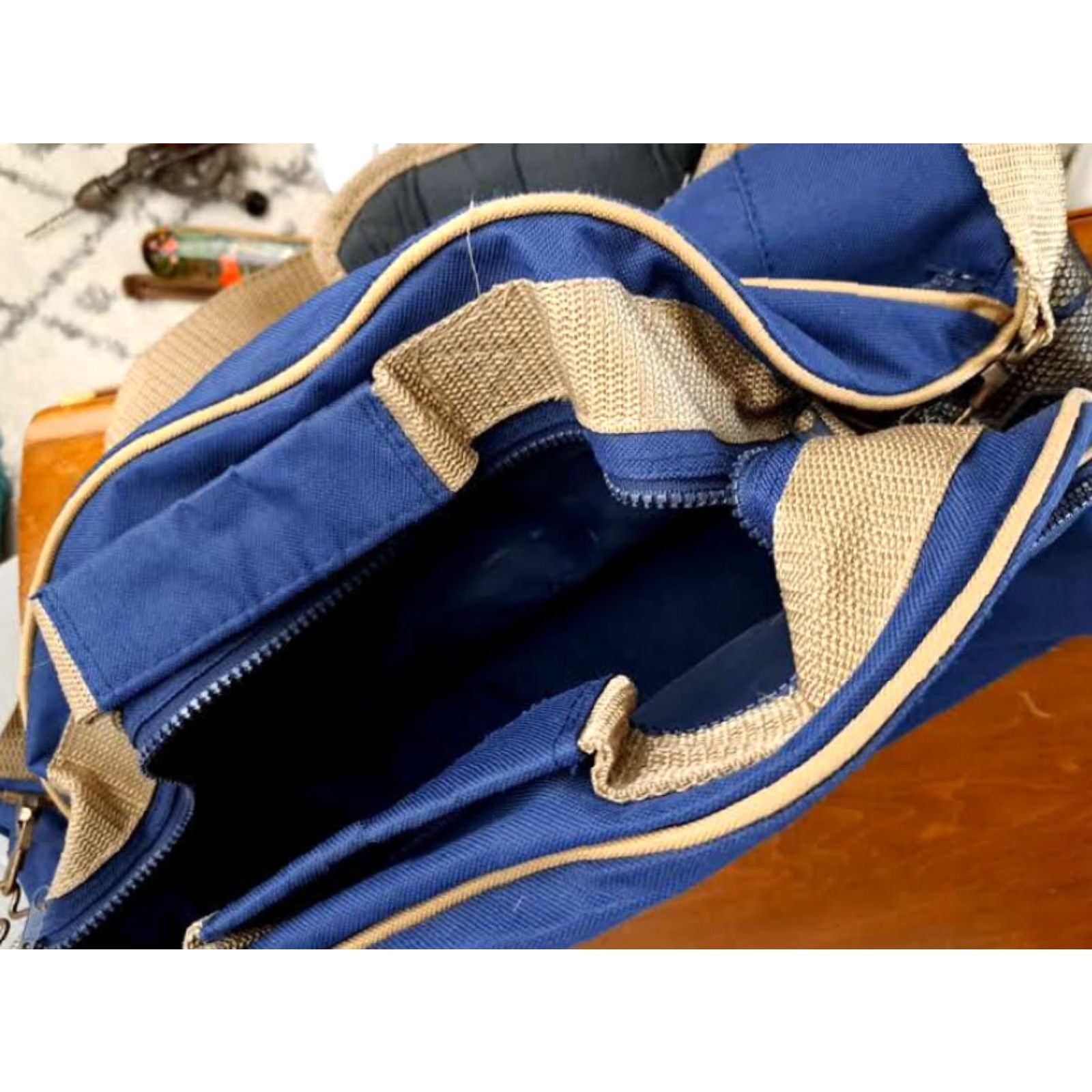 Vintage VINTAGE Hiram Bingham Canvas & Leather Trim Blue Duffle-Travel Bag EUC Size ONE SIZE - 3 Thumbnail
