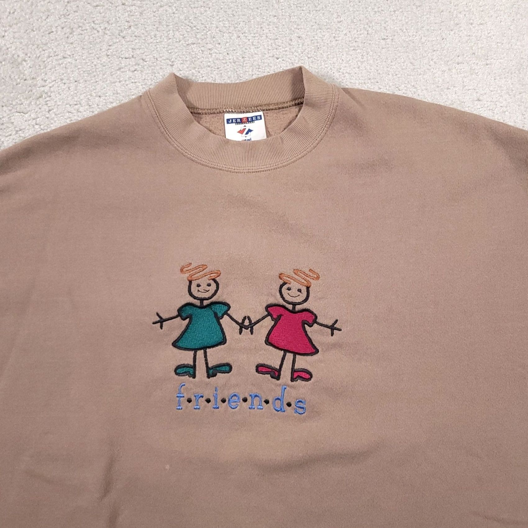 Jerzees VINTAGE Jerzees Crewneck Sweatshirt Women's XL Brown Embroidered Friends USA Made Sweatshirt 90s USA Mens Girls Size XL / US 12-14 / IT 48-50 - 3 Thumbnail