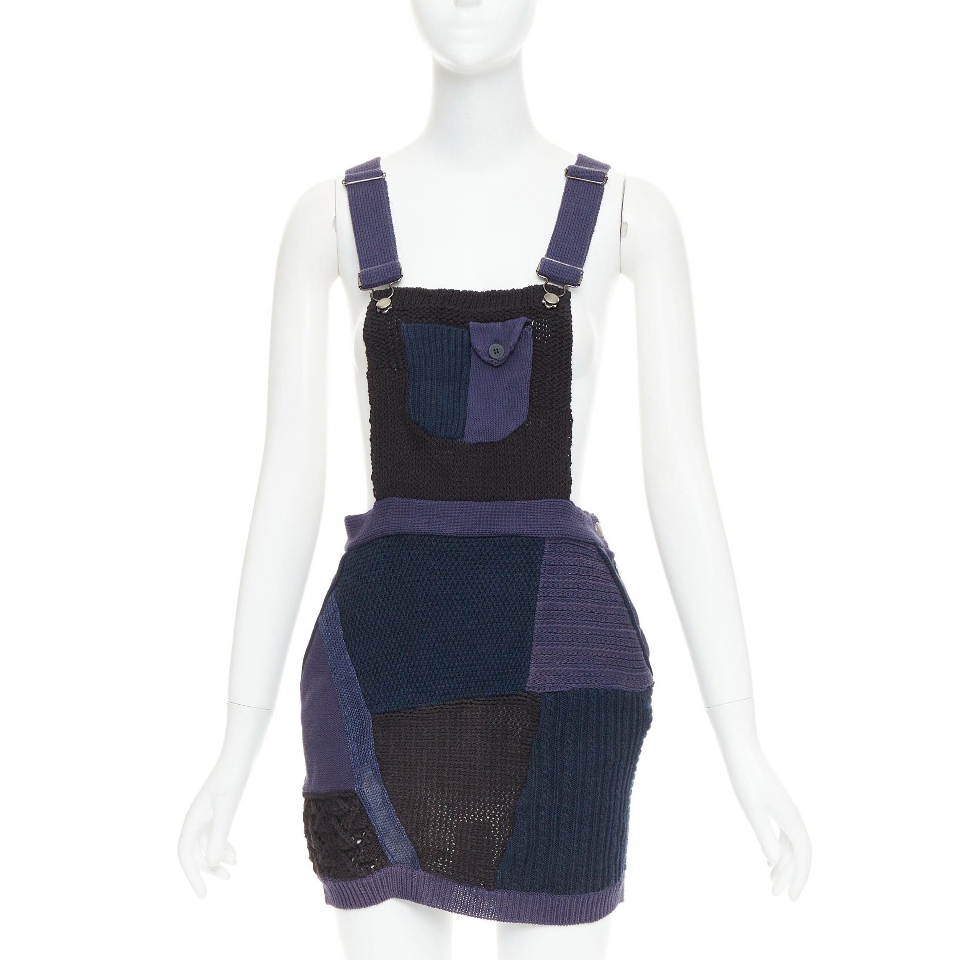 3.1 Phillip Lim 3.1 PHILLIP LIM Patchwork Jumper Dress black ink blue knitted cotton wool linen mini XS Size 27" / US 4 / IT 40 - 1 Thumbnail