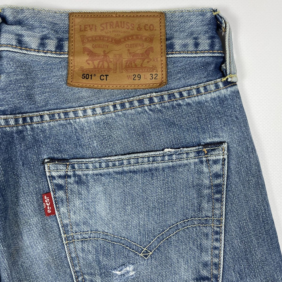 Levi's Levi’s 501CT Light Blue Wash Denim Ripped Slim Jeans Custom Size US 29 - 12 Thumbnail