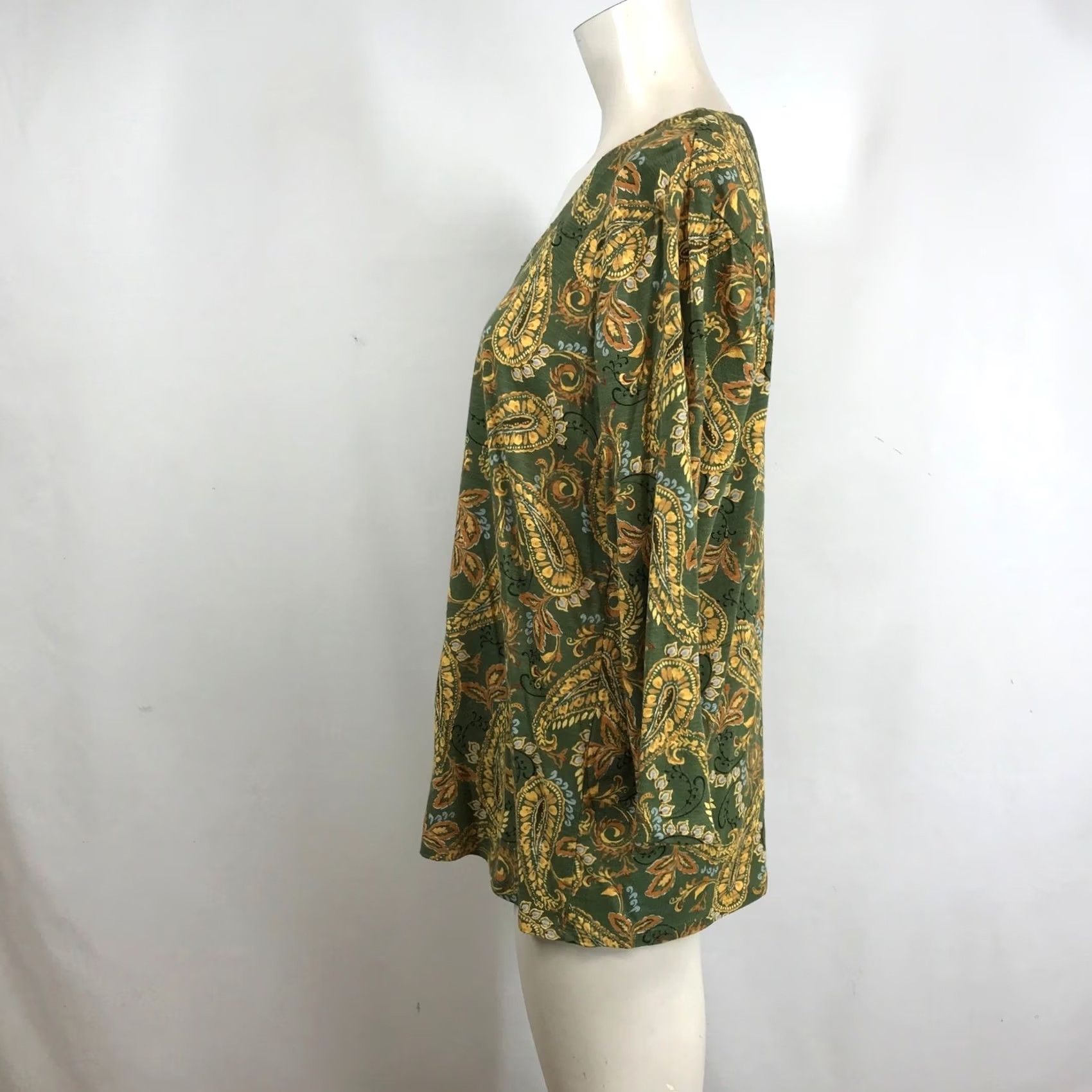 Vintage Pure Jill Organically Grown Cotton Slub Tunic Green Paisley V-Neck Womens M Size M / US 6-8 / IT 42-44 - 6 Thumbnail