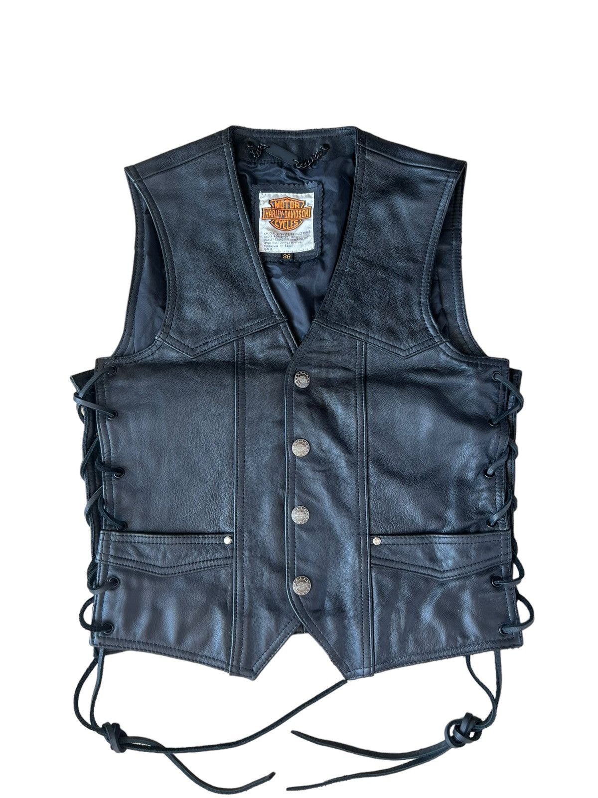 Harley Davidson VTG Harley Davidson Screamin’ Eagle Side Lace Leather Vest Size US S / EU 44-46 / 1 - 1 Thumbnail