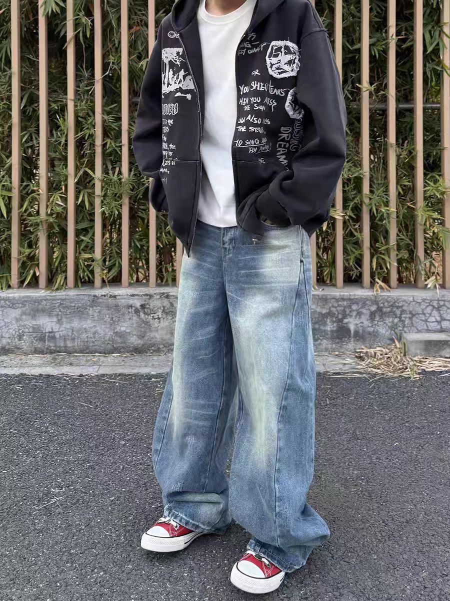 Vintage Washed and whitened creased vintage baggy jeans Size US 30 / EU 46 - 3 Thumbnail
