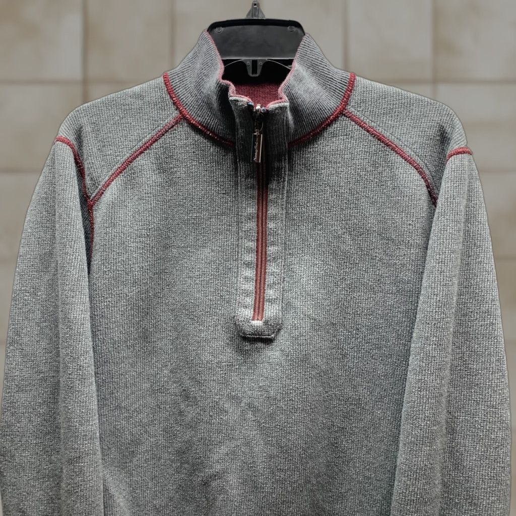 Tommy Bahama VINTAGE Tommy Bahama Sweatshirt Mens Adult Medium Gray Reversible Cotton 1/4 Zip 90s Pullover Knit Mock Neck Zip Shirt Size US M / EU 48-50 / 2 - 1 Thumbnail