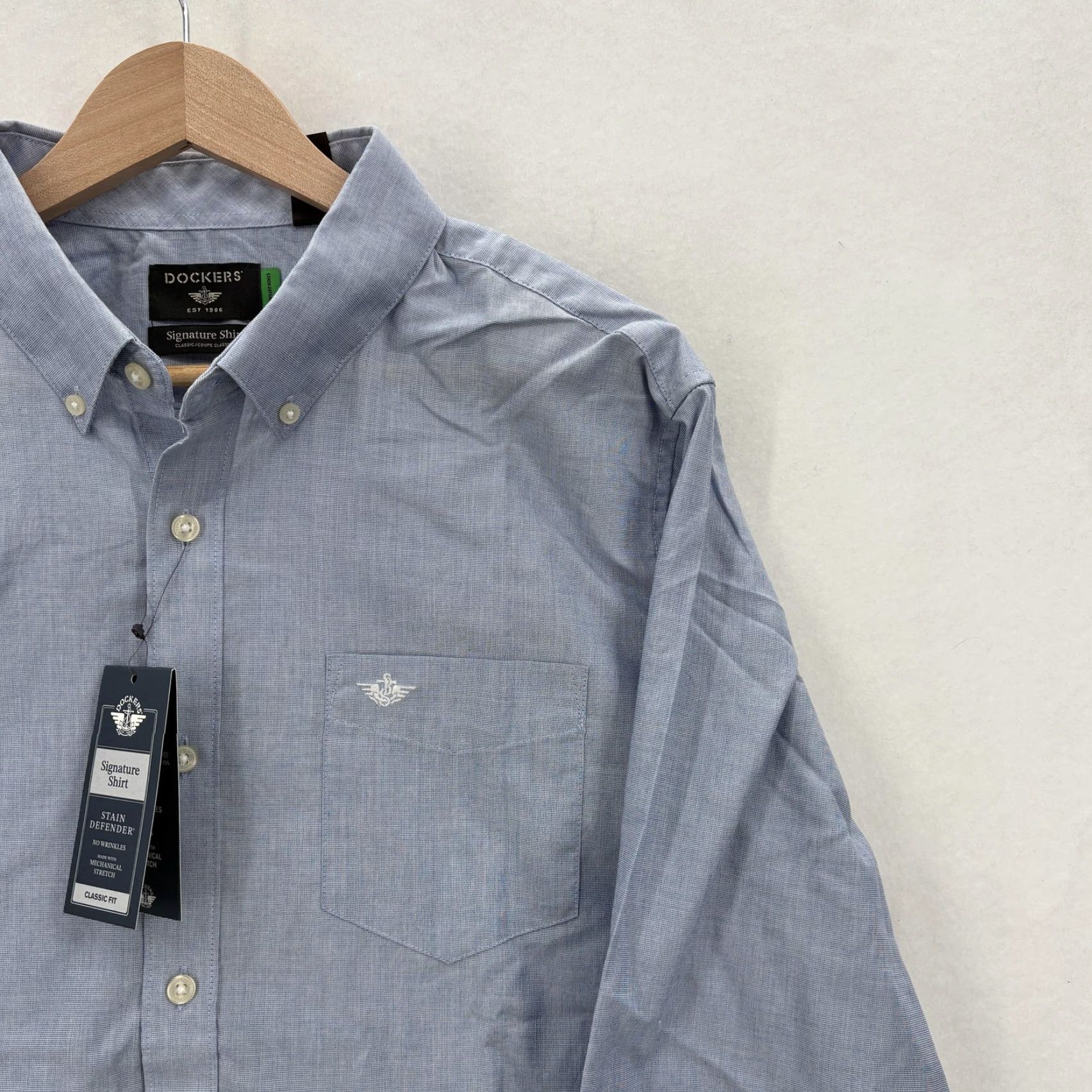 Dockers Dockers Dress Shirt Mens Large Blue Gingham Classic Fit Stain Defender Preppy Size 42R - 2 Thumbnail
