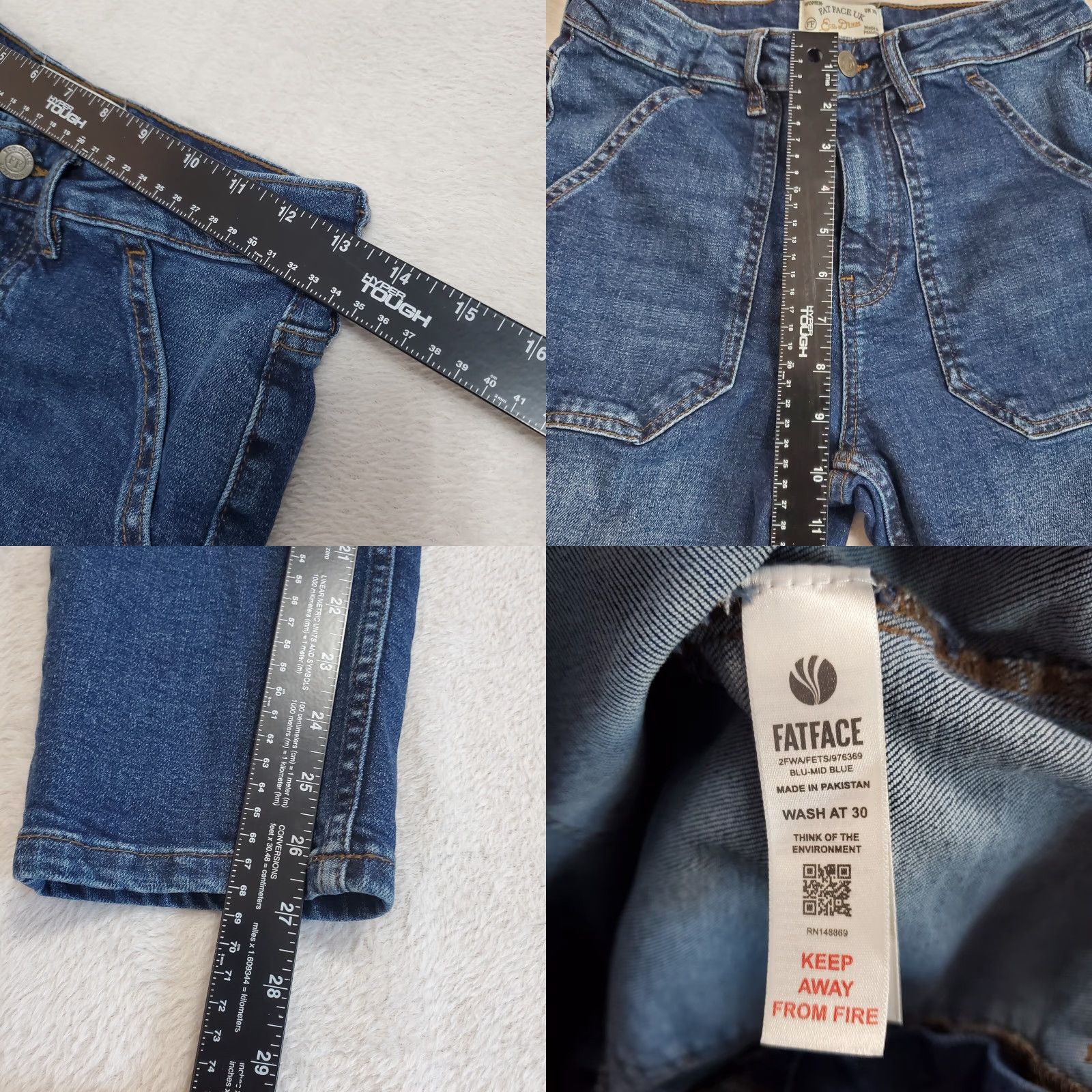 FatFace VINTAGE Fat Face Jeans Women Slim Cargo Sway Patch Pocket Eco Denim 26x27 Blue 98% Cotton 2% Elastane Size 30" / US 8 / IT 44 - 8 Thumbnail