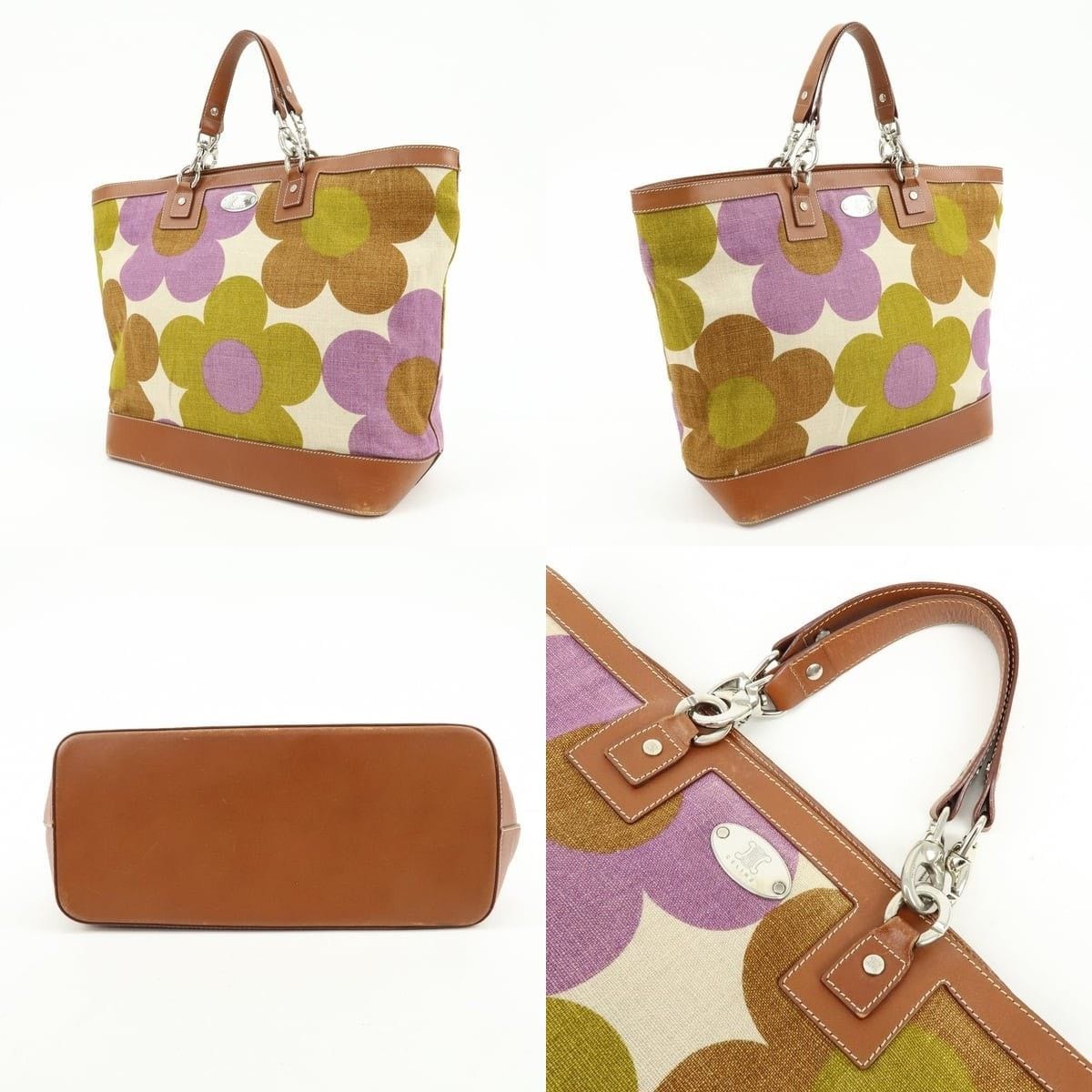 Celine Celine Flower Canvas & Leather Tote Brown & Multicolor Size ONE SIZE - 3 Thumbnail