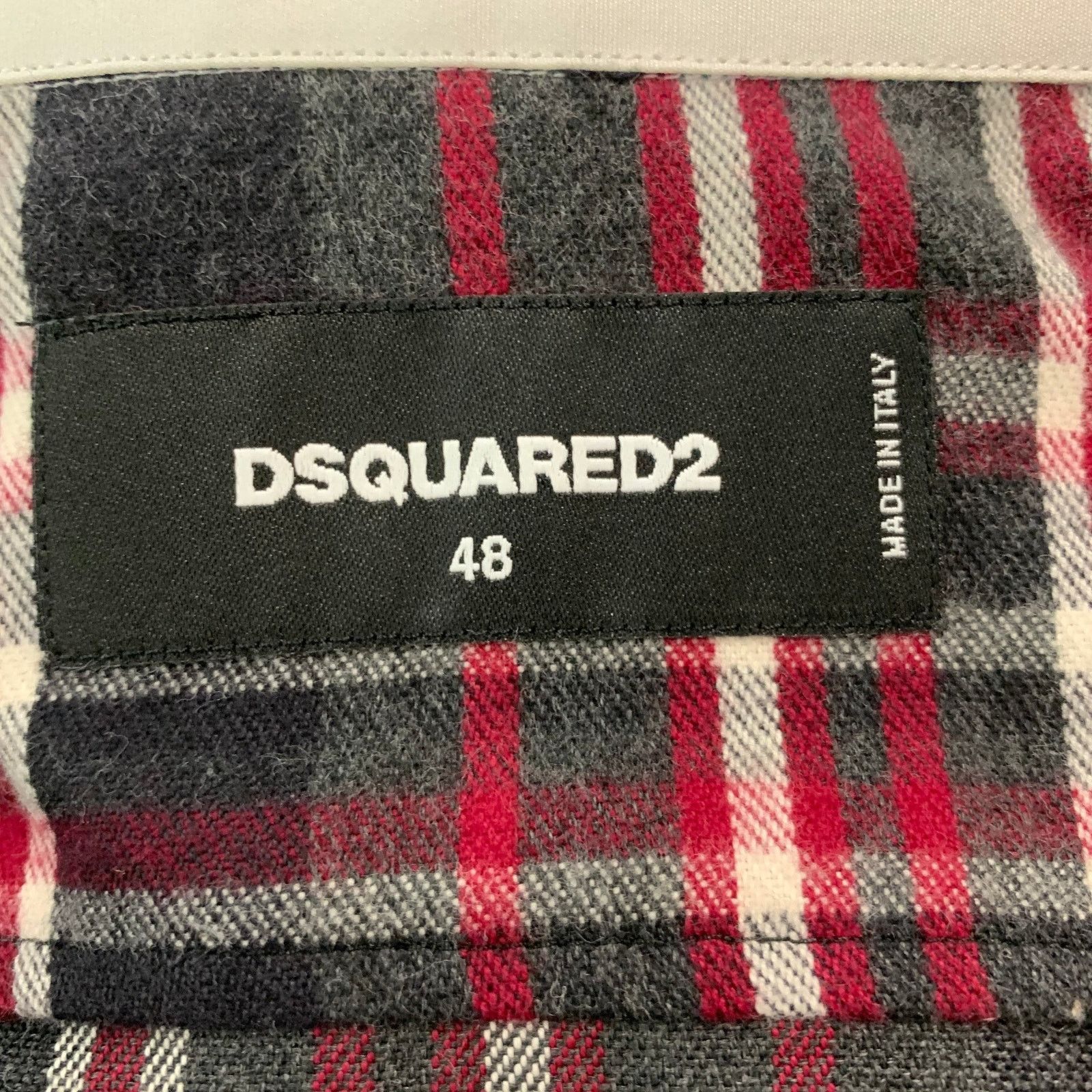 Dsquared2 Size S Grey Black Red Plaid Cotton Tuxedo Long Sleeve Shirt Size 48R - 7 Thumbnail
