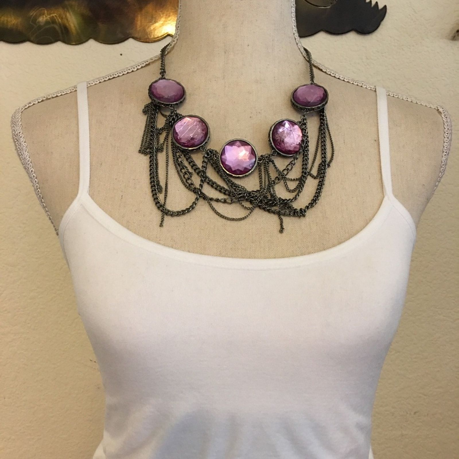 Jewelry Purple glass cabochon chrome chandelier necklace Size ONE SIZE - 3 Thumbnail