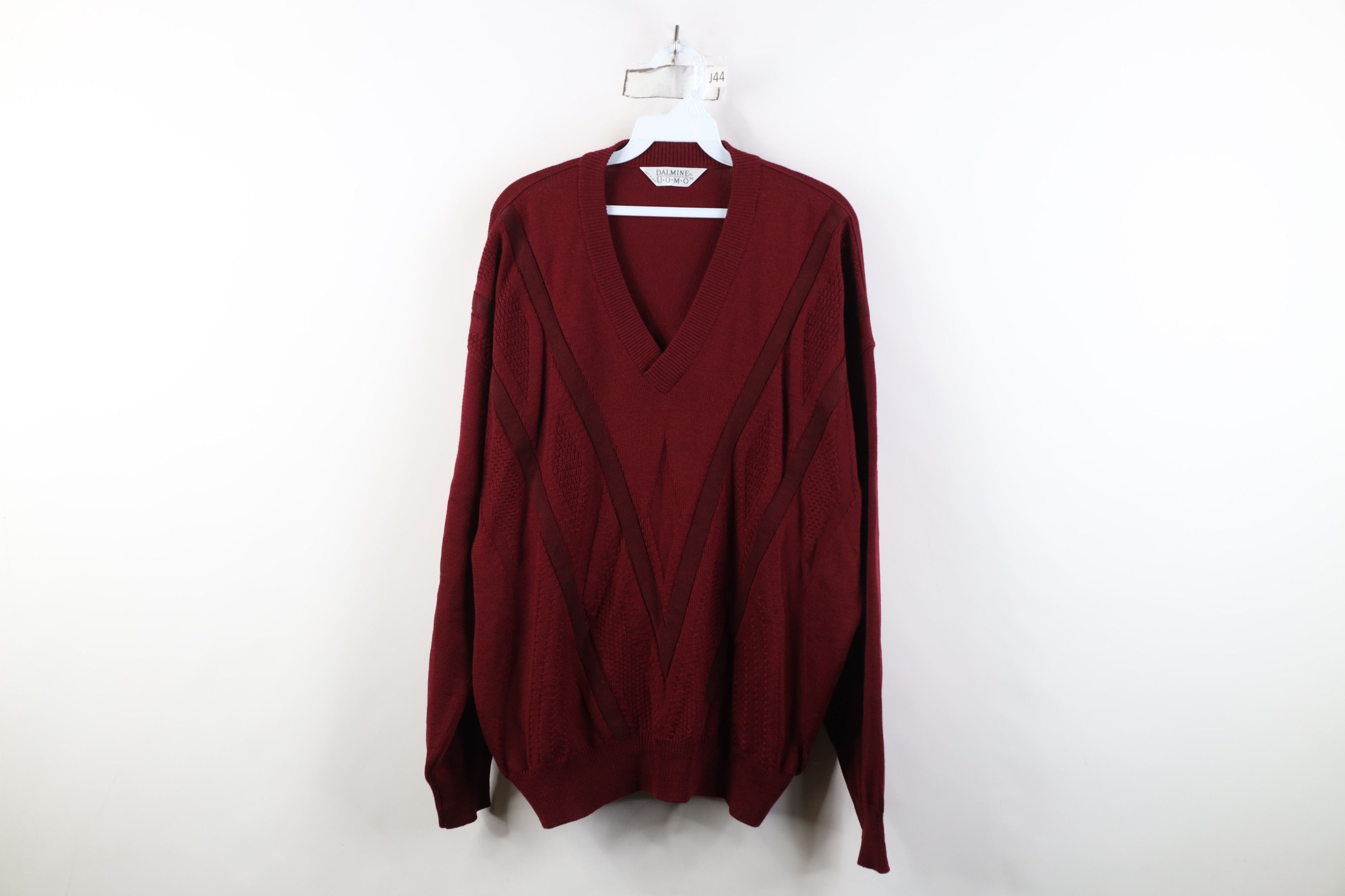 Vintage Vintage 90s Streetwear Wool Knit V-Neck Sweater Red Italy Size US XL / EU 56 / 4 - 1 Thumbnail