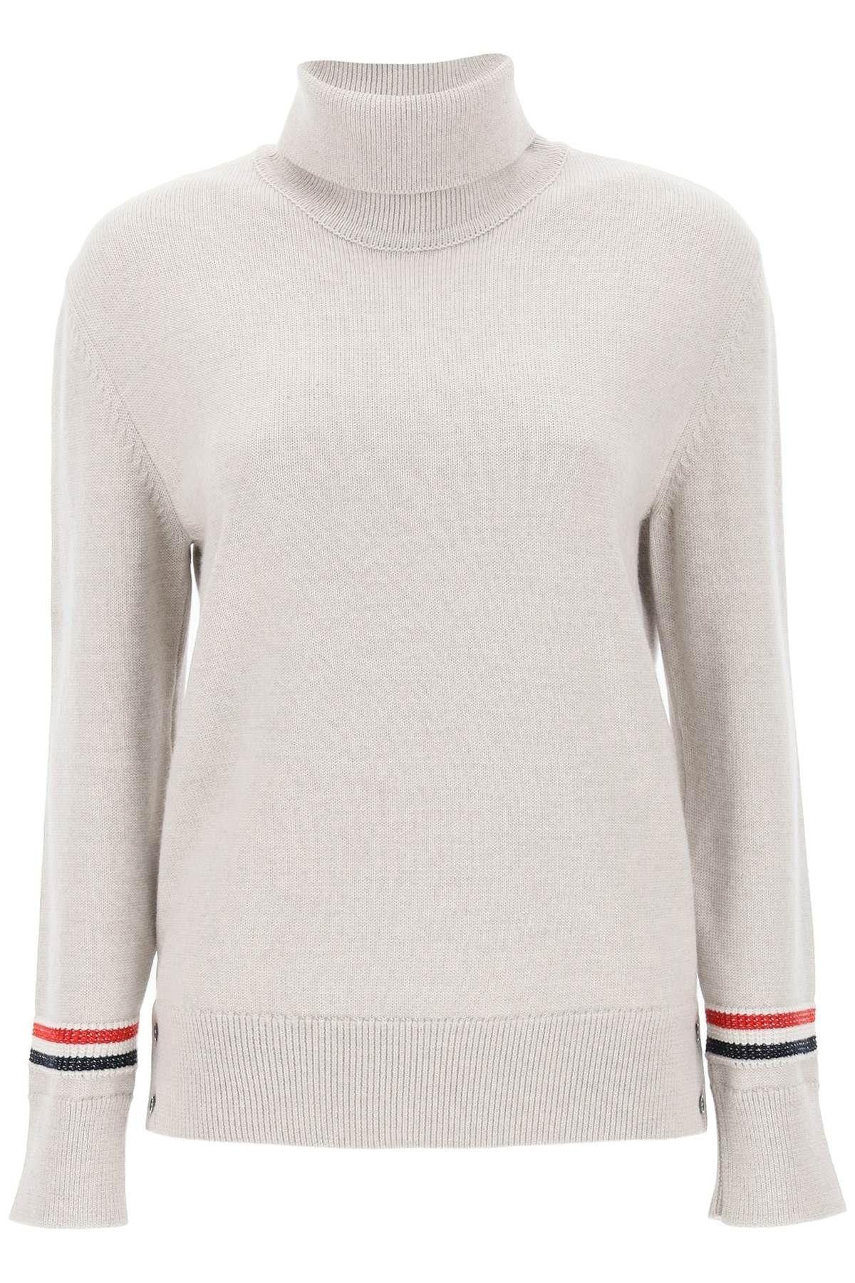 image of Thom Browne Turtleneck Sweatear With Tricolor Intarsia Size Eu 42 For Women in Grey