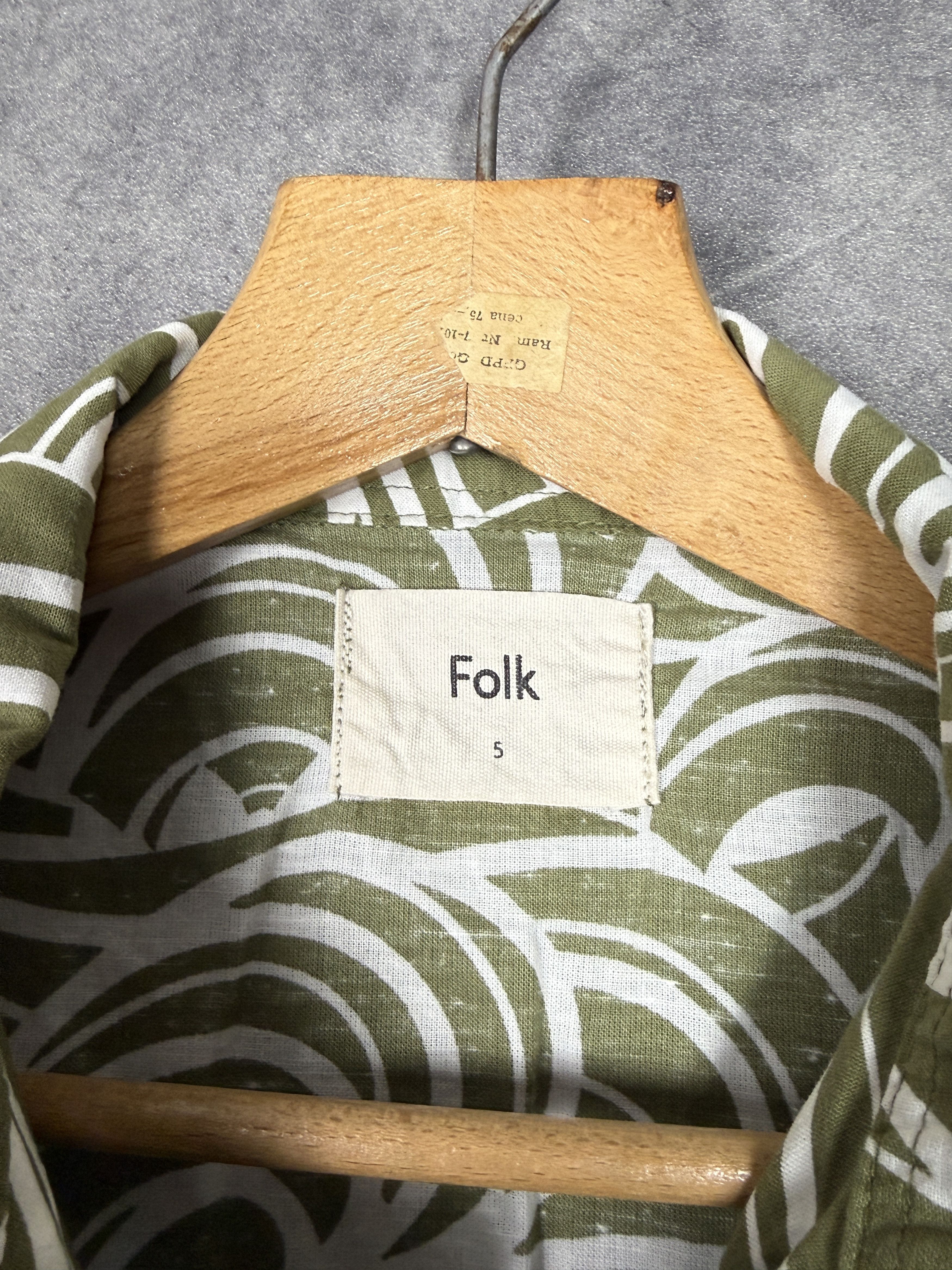 Folk Folk shirt olive white interesting all over pattern linen Size US L / EU 52-54 / 3 - 4 Thumbnail