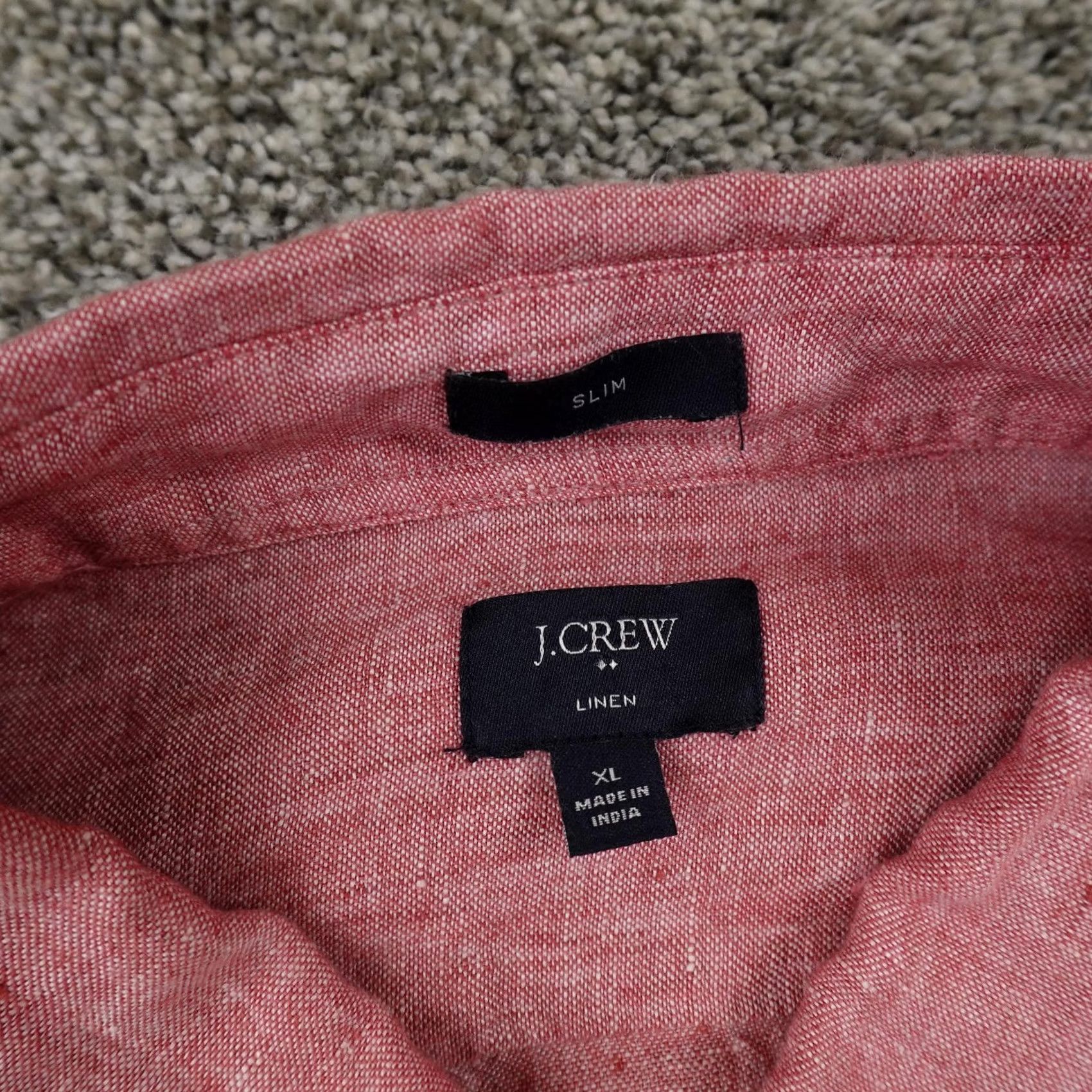 J.Crew J.CREW Shirt Mens XL Red Linen Slim Button-Up Long Sleeve Chambray Lightweight Button-Down, Collared, Solid, Breathable, L blindly Size US XL / EU 56 / 4 - 4 Thumbnail