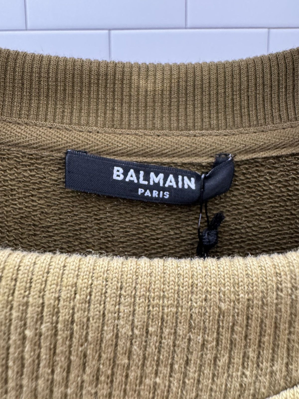Balmain 95New Paris Logo Crew Sweatshirt - Khaki, XL Size US XL / EU 56 / 4 - 4 Thumbnail