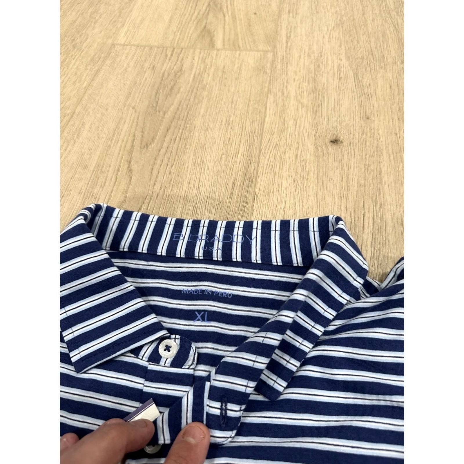 Vintage NWT B. Draddy Polo Shirt Mens XL Navy Blue Striped Pima Cotton Stretch Pocket Size US XL / EU 56 / 4 - 6 Thumbnail