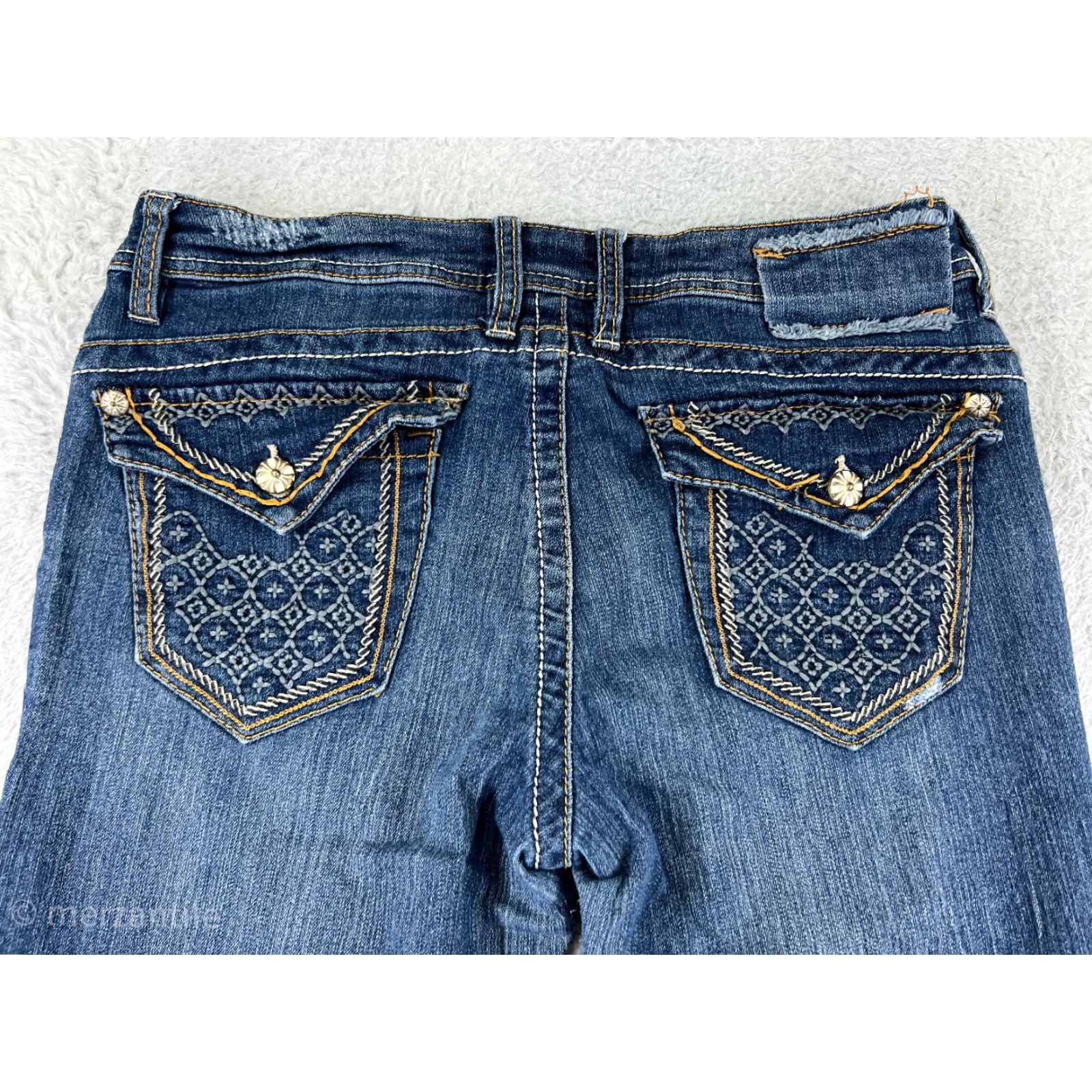 Denime SUPPLIES Women's Bootcut Jeans Size 8 Blue Distressed Embroidered Denim Stretch Regular Fit Size 30" / US 8 / IT 44 - 3 Thumbnail