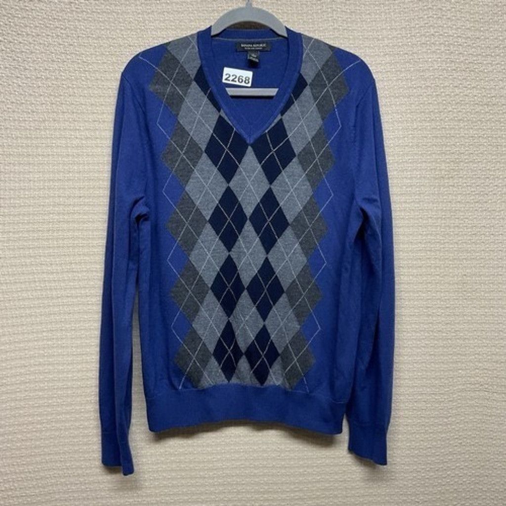 Banana Republic Banana Republic Blue Merino Wool V-Neck Sweater Men Size L Size US L / EU 52-54 / 3 - 7 Thumbnail