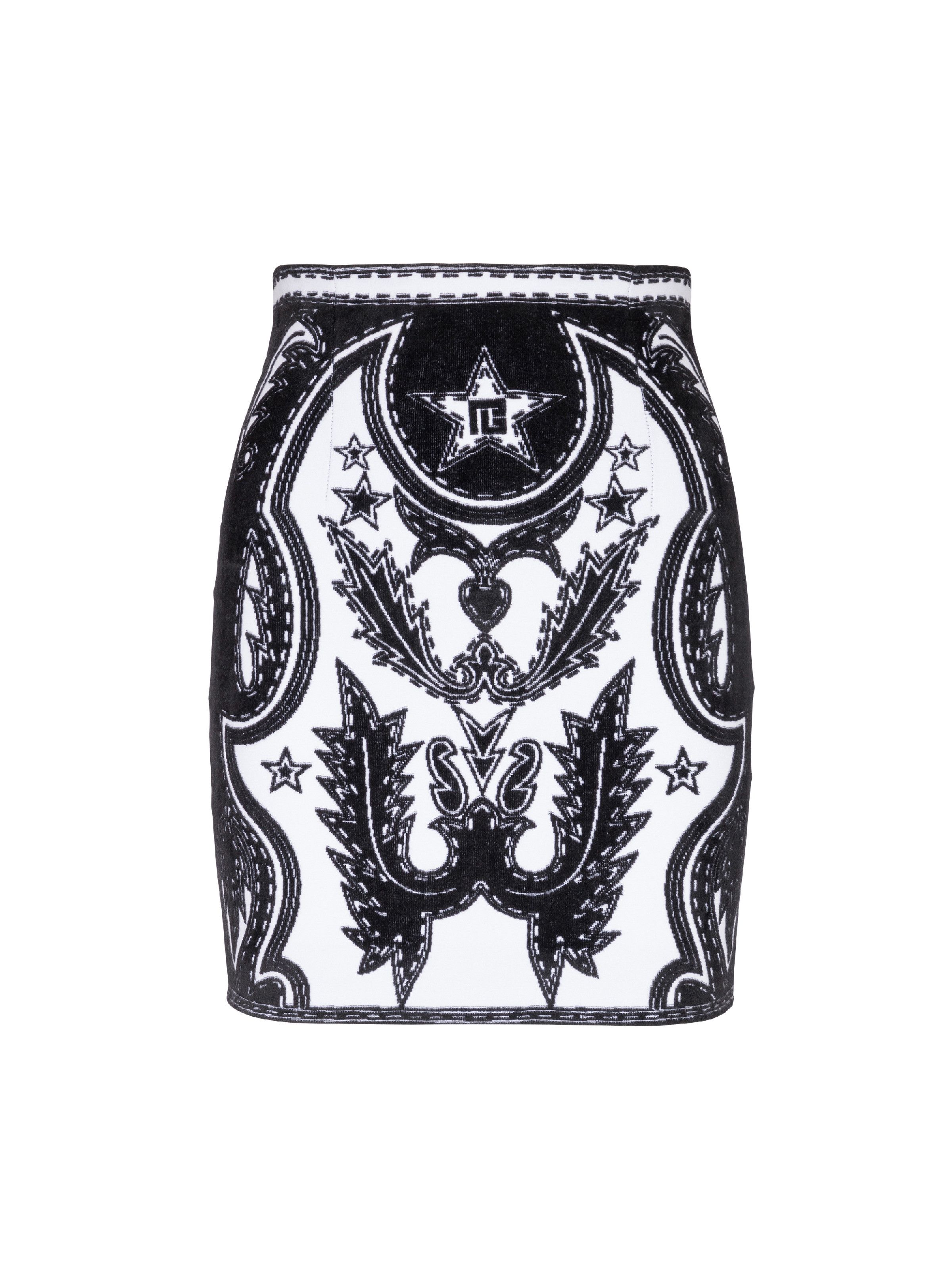 Balmain o1s1wg110825 Western Mini Skirt in Black/White Size 30" / US 8 / IT 44 - 1 Thumbnail
