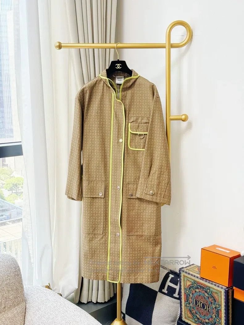 Hermes Hermes Brown and Green Color Block Long Coat Jacket Size XS / US 0-2 / IT 36-38 - 1 Thumbnail