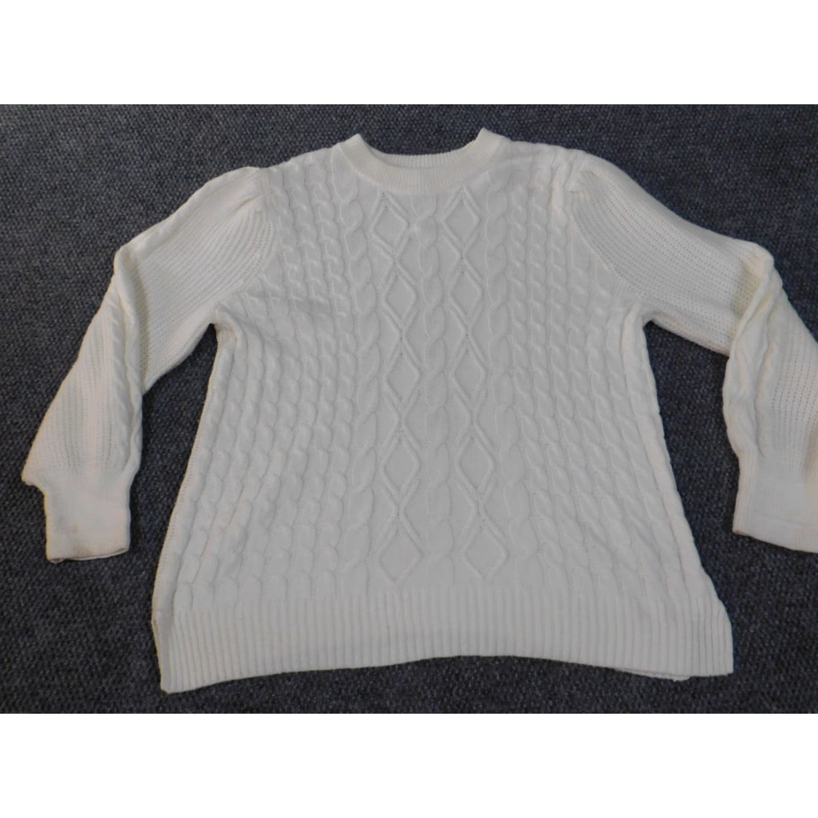 Vintage Crown & Ivy Sweater 2X Women's Pullover Crew Neck Raglan Sleeve White Cable-Knit Polyester Viscose Button Classic Casual Vintage: No Size XXL / US 16-18 / IT 52-54 - 3 Thumbnail
