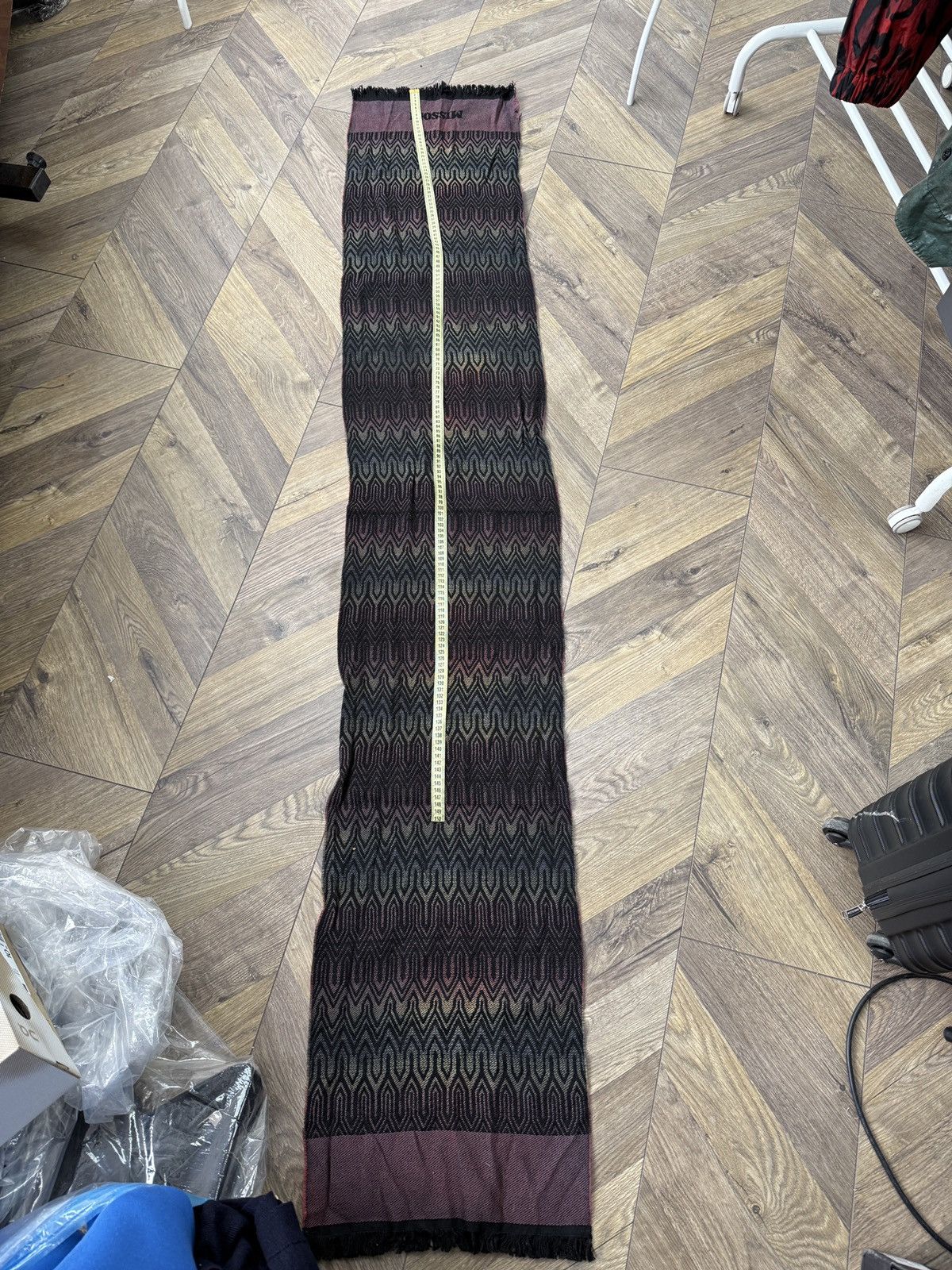 Vintage Missoni Wool Scarf Black Multicolor Geometric