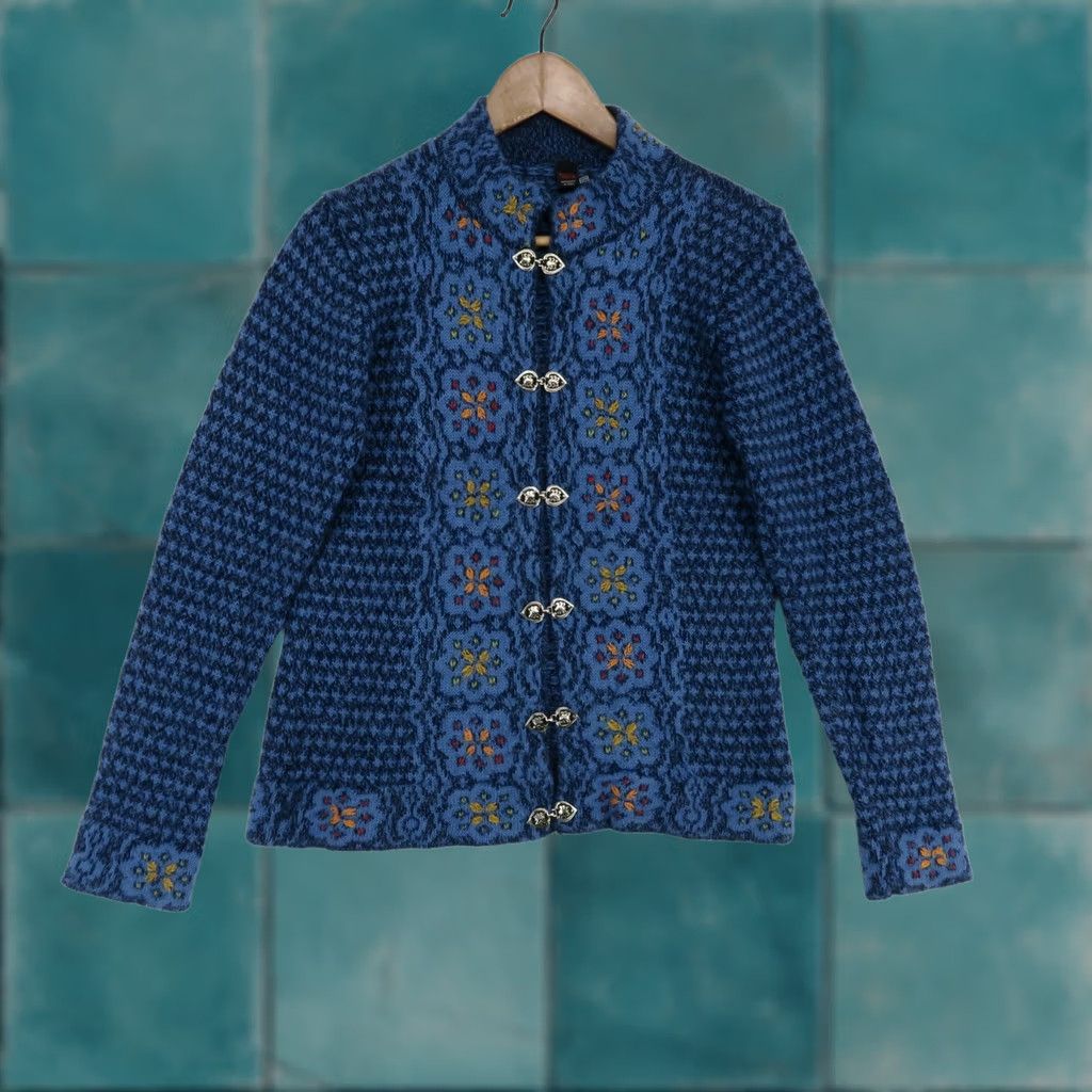 Vintage Tabask Sweater Womens S Blue Cardigan Floral Embroidered Alpaca Blend Size S / US 4 / IT 40 - 1 Thumbnail