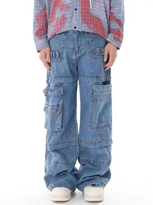 Jean Retro washed distressed multi-pocket cargo jeans Size US 32 / EU 48 - 2 Thumbnail