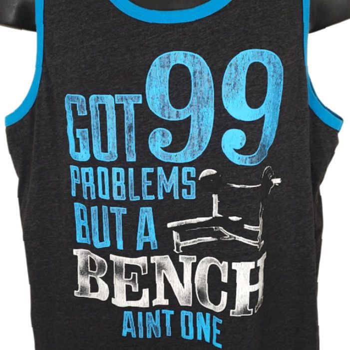 Vintage VINTAGE 99 Problems But A Bench Aint One Tank Top Mens Size Large Gray Workout Gym Size US L / EU 52-54 / 3 - 2 Thumbnail