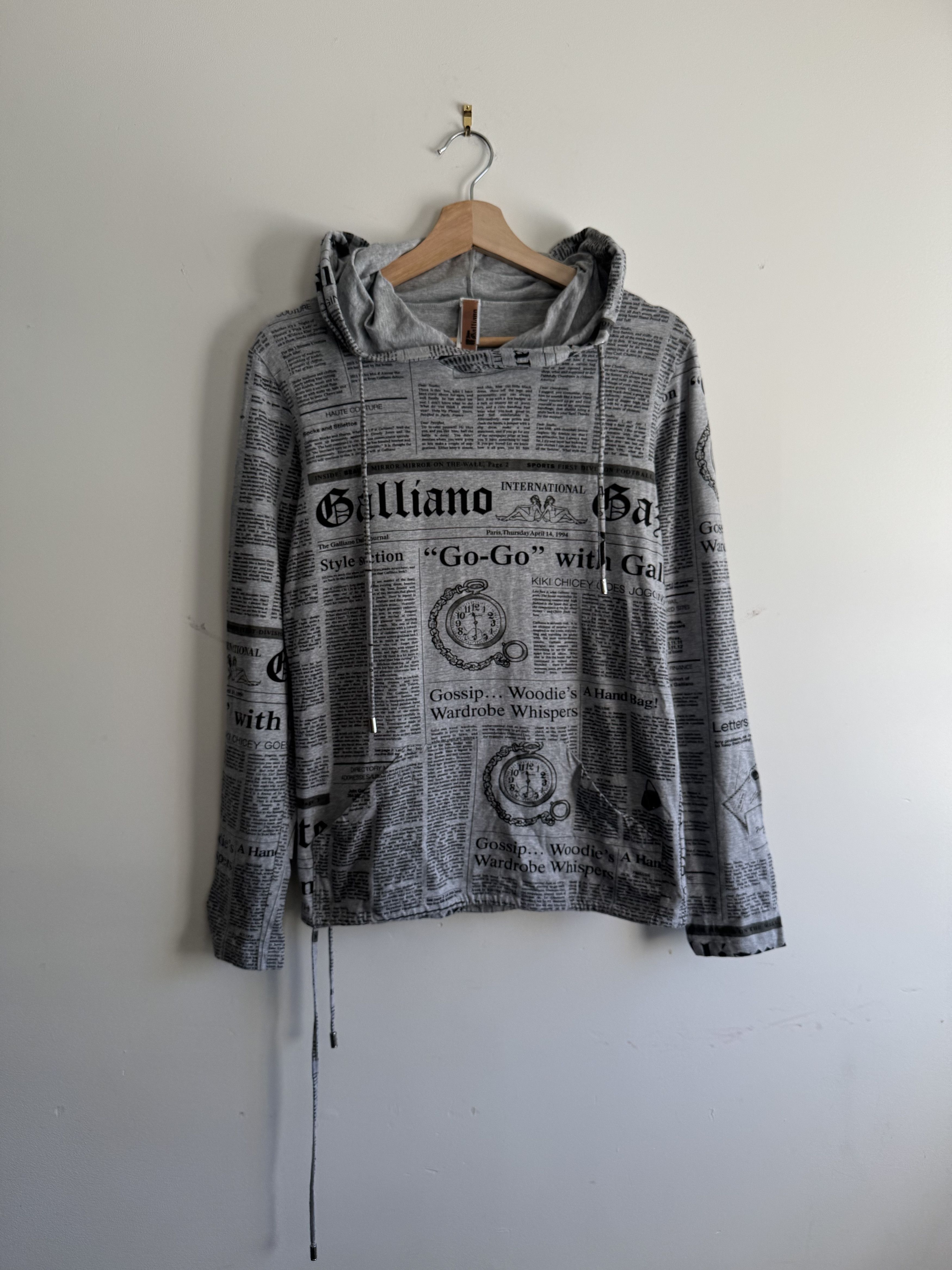 John Galliano Galliano newspaper Hoodie Rare Design tight | Grailed