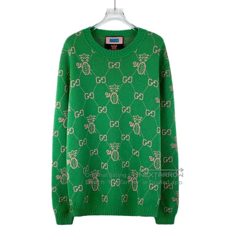 Gucci Gucci Green logo jacquard full-printed wool round-neck lon Size US XXL / EU 58 / 5 - 1 Thumbnail