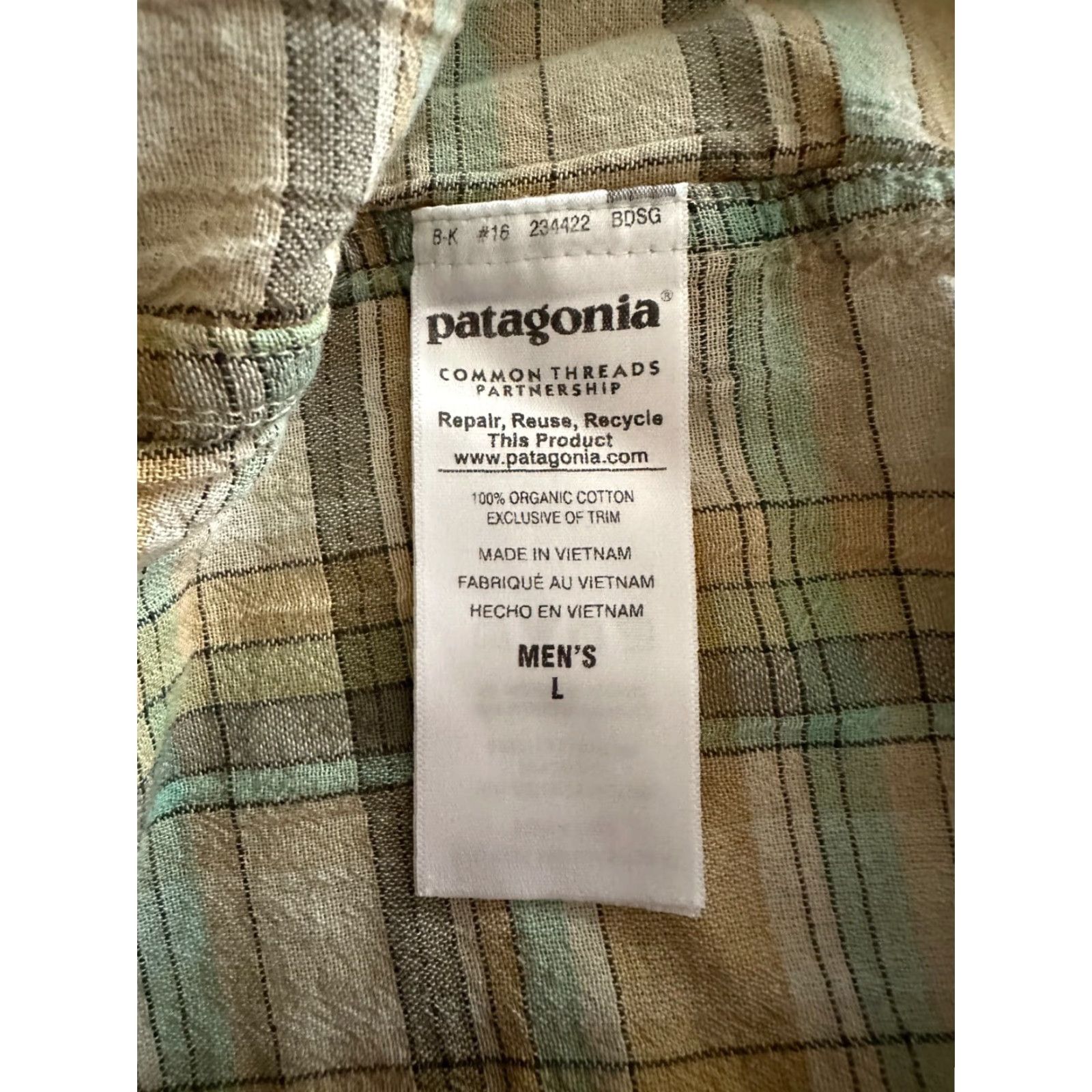 Patagonia Patagonia Shirt Mens Short Sleeve Button-Down Green Plaid Organic Cotton Large Size US L / EU 52-54 / 3 - 4 Thumbnail