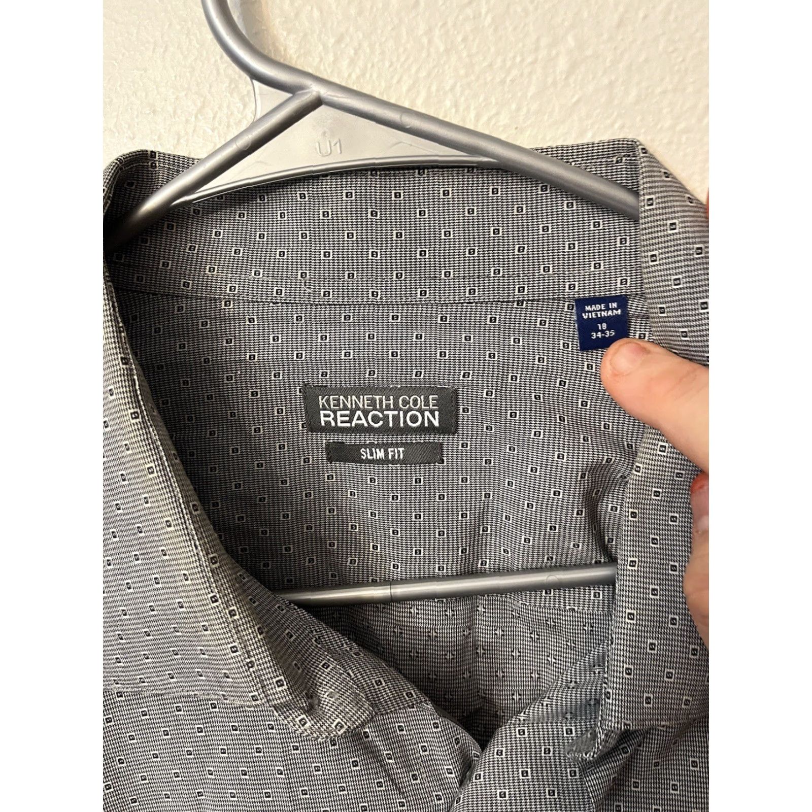 Kenneth Cole KENNETH COLE Shirt Mens 18 Gray Geometric Slim Fit Button-Up Size US XXL / EU 58 / 5 - 2 Thumbnail