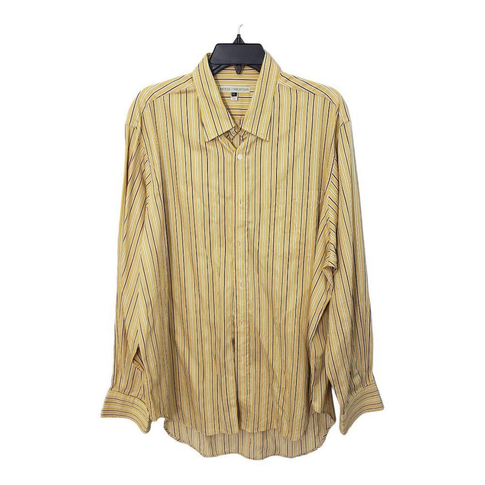 Designer CT1461 Peter Christian Men's Yellow Striped Dress Shirt XL Size 44R - 1 Thumbnail