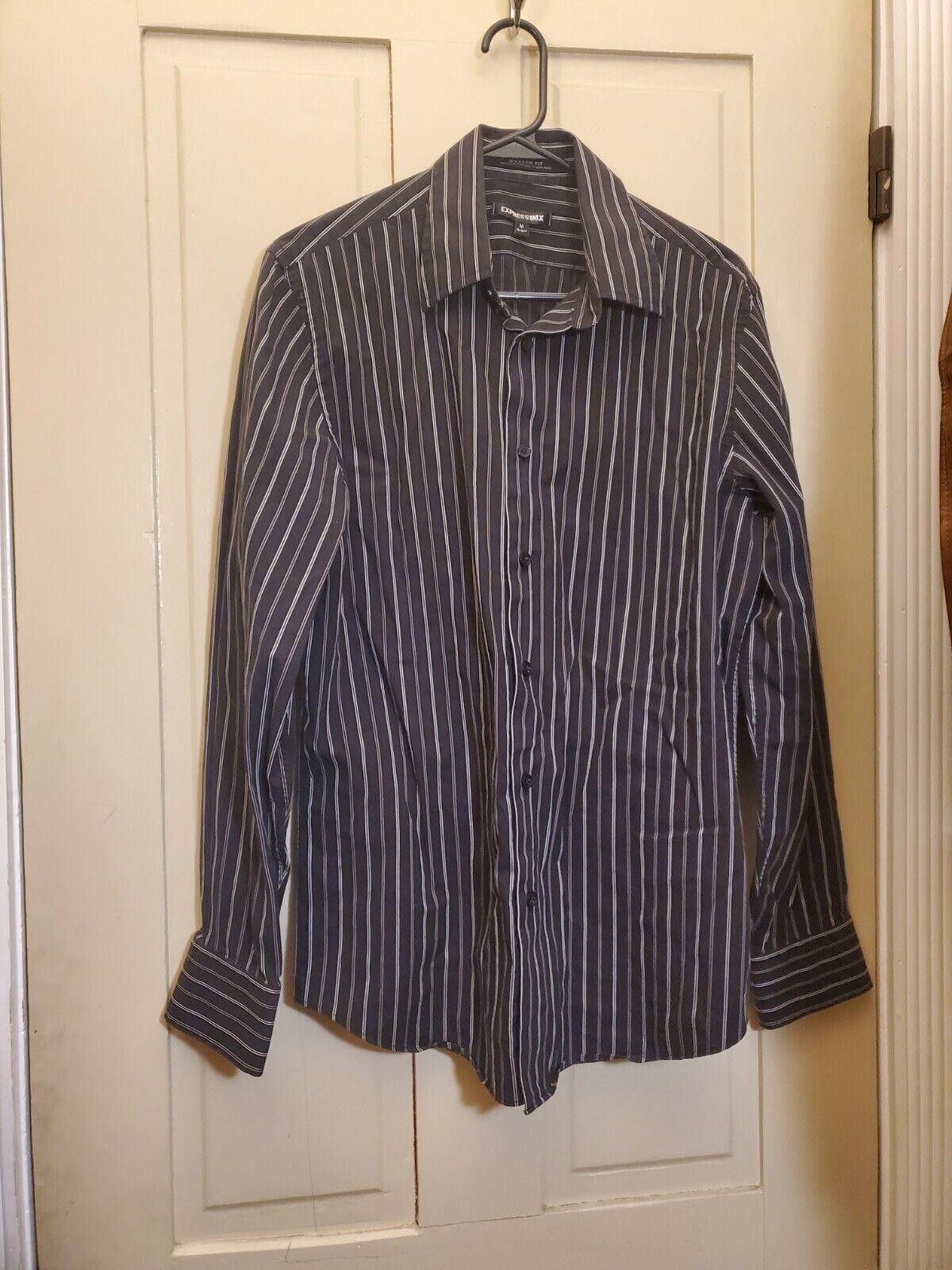 Designer Express 1MX M Stretch Modern Fit LS Black Striped M 15-15.5 Size 38R - 1 Thumbnail