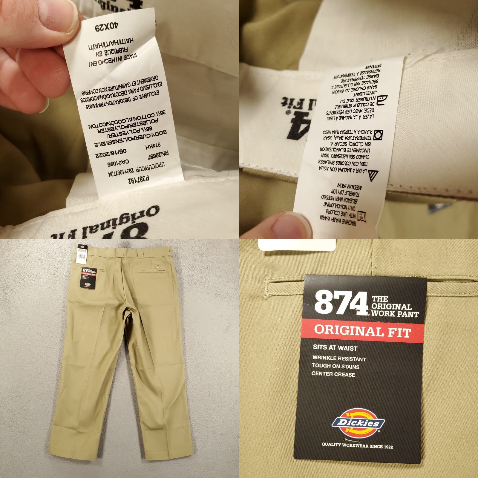 Dickies Dickies 874 Work Pants Mens 40x29 Beige Original Fit NWT Size US 40 / EU 56 - 8 Thumbnail