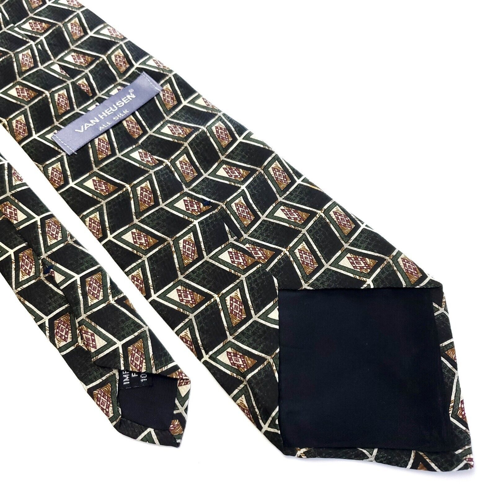Van Heusen Van Heusen Green Geometric Print Short Wide Silk Tie Size ONE SIZE - 5 Thumbnail
