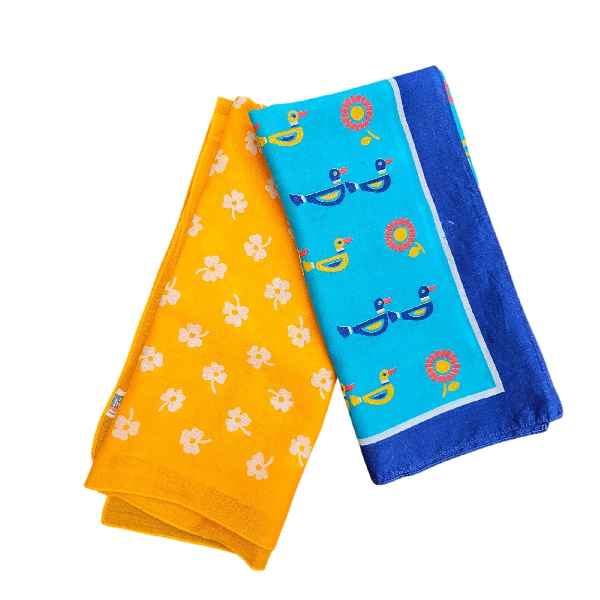 Vintage Ray Strauss 1960s Mod Cotton Scarf Pair Turquoise Marigold M Size ONE SIZE - 6 Thumbnail