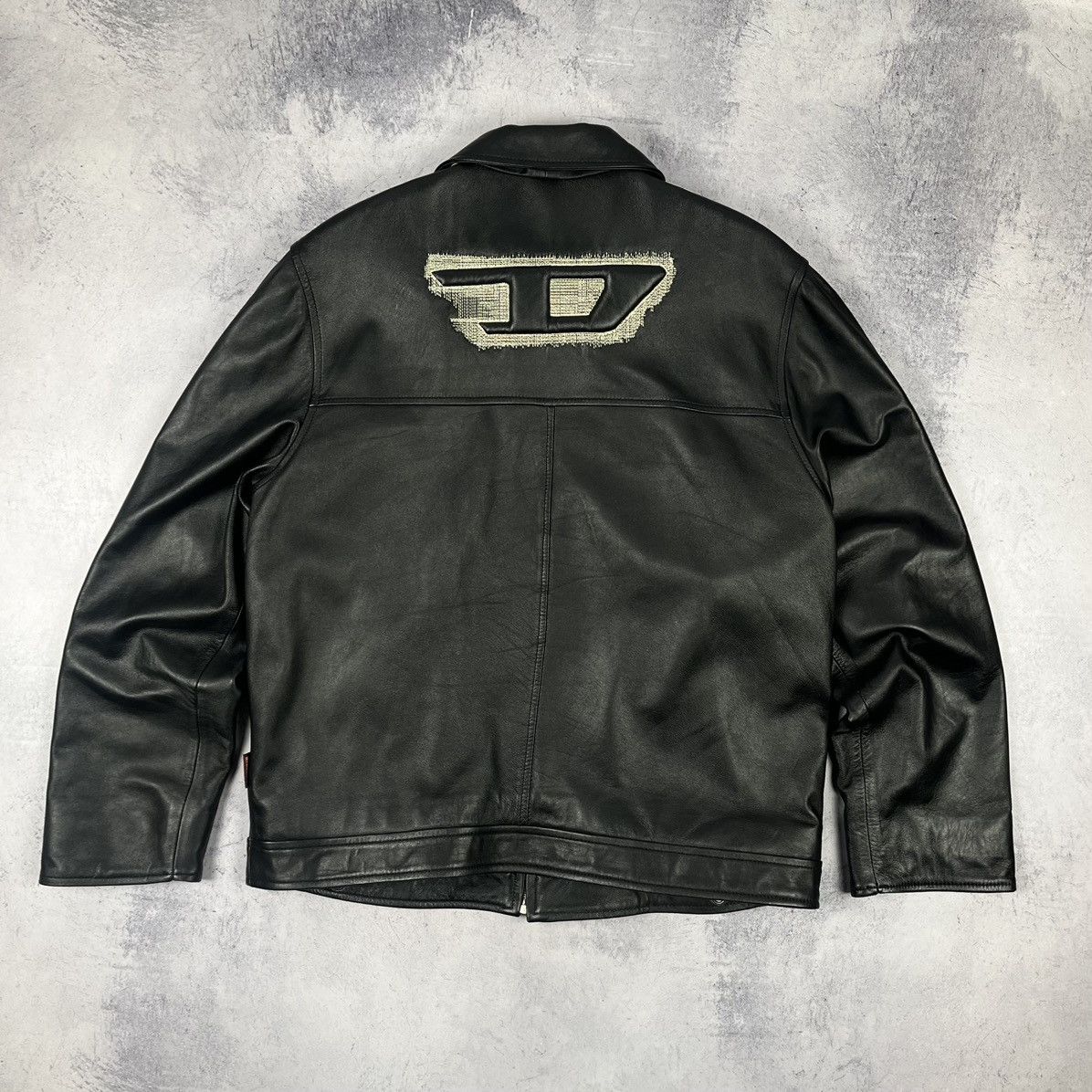 Vintage Diesel rare big logo leather biker jacket 90's