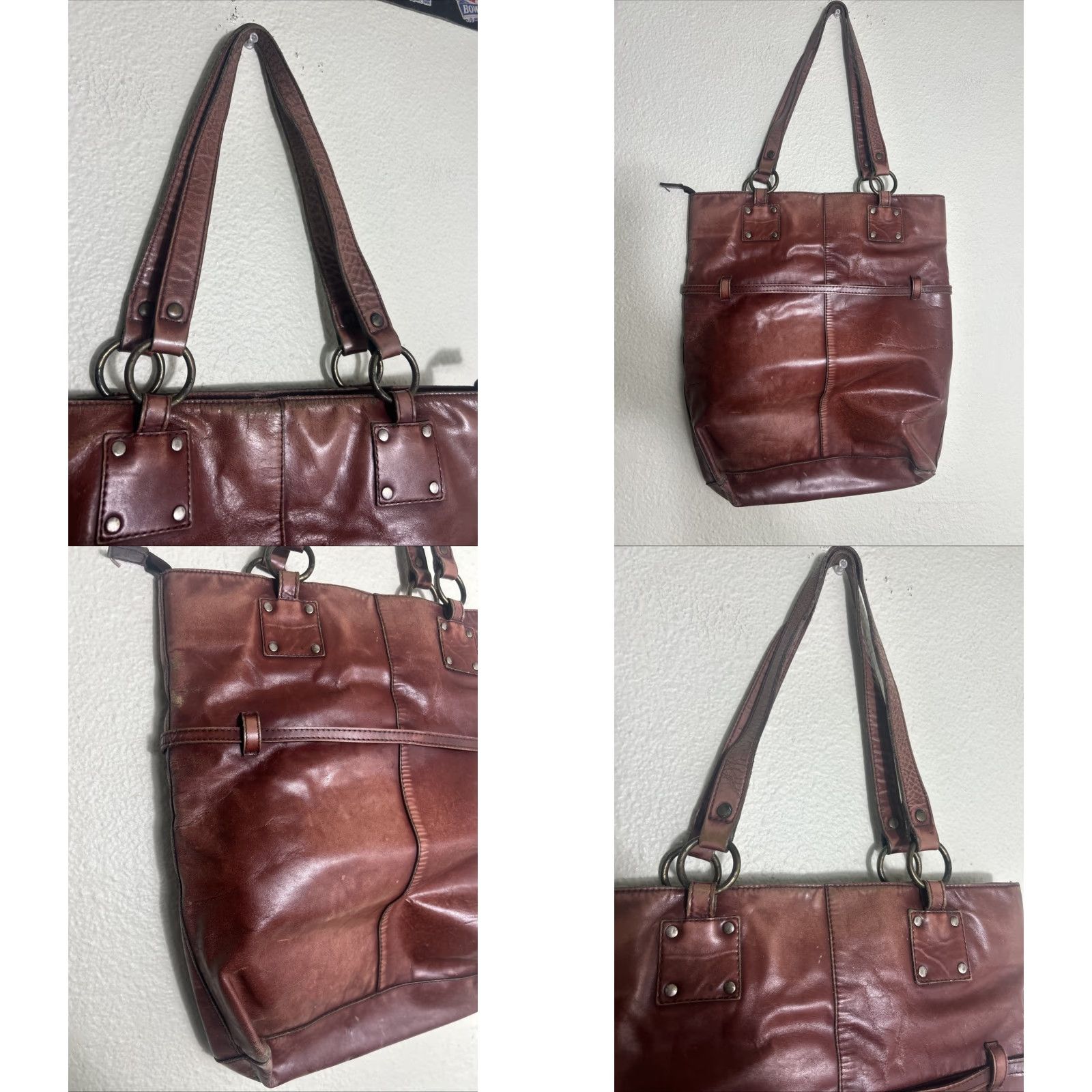 The Territory Ahead VINTAGE Territory Ahead Brown Leather Shoulder Bag Distressed Large Tote Women 14.5x12x3 Mens? Women? Size ONE SIZE - 8 Thumbnail