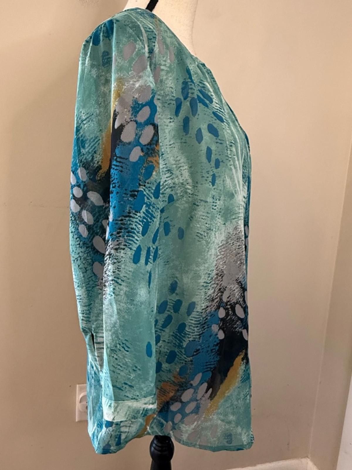 Ambrosi Studio Ambrosia semi sheer long sleeves top peacock colors SZ 14 Size XL / US 12-14 / IT 48-50 - 2 Thumbnail