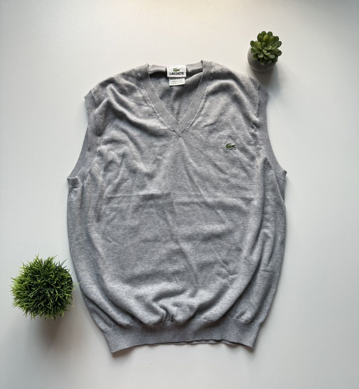 Lacoste × Vintage LACOSTE GREY COTTON SWEATER VEST Size US M / EU 48-50 / 2 - 1 Thumbnail