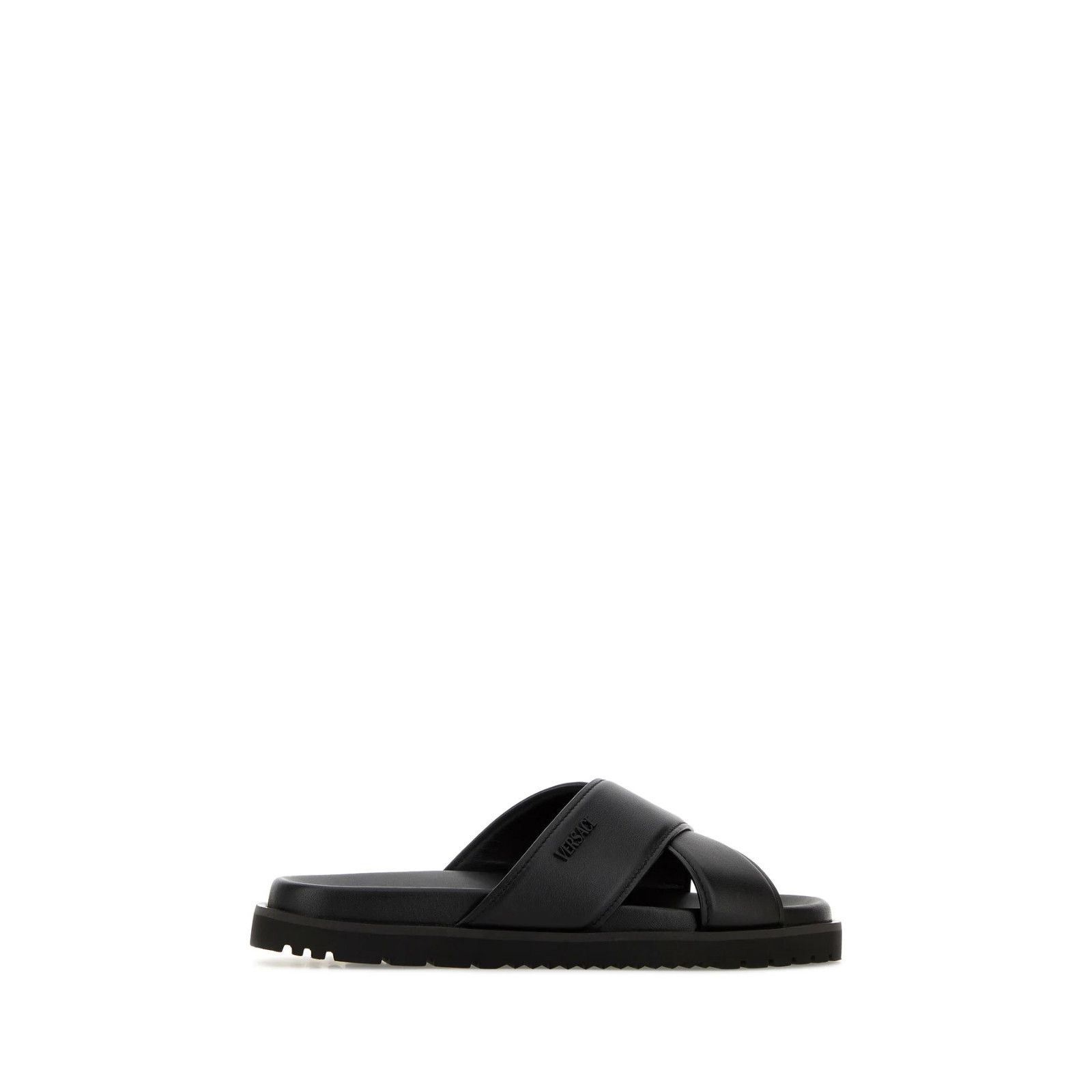 Versace VERSACE Leather Men's Black Slide Sandals New & Authentic (M Size US 7 / EU 40 - 3 Thumbnail