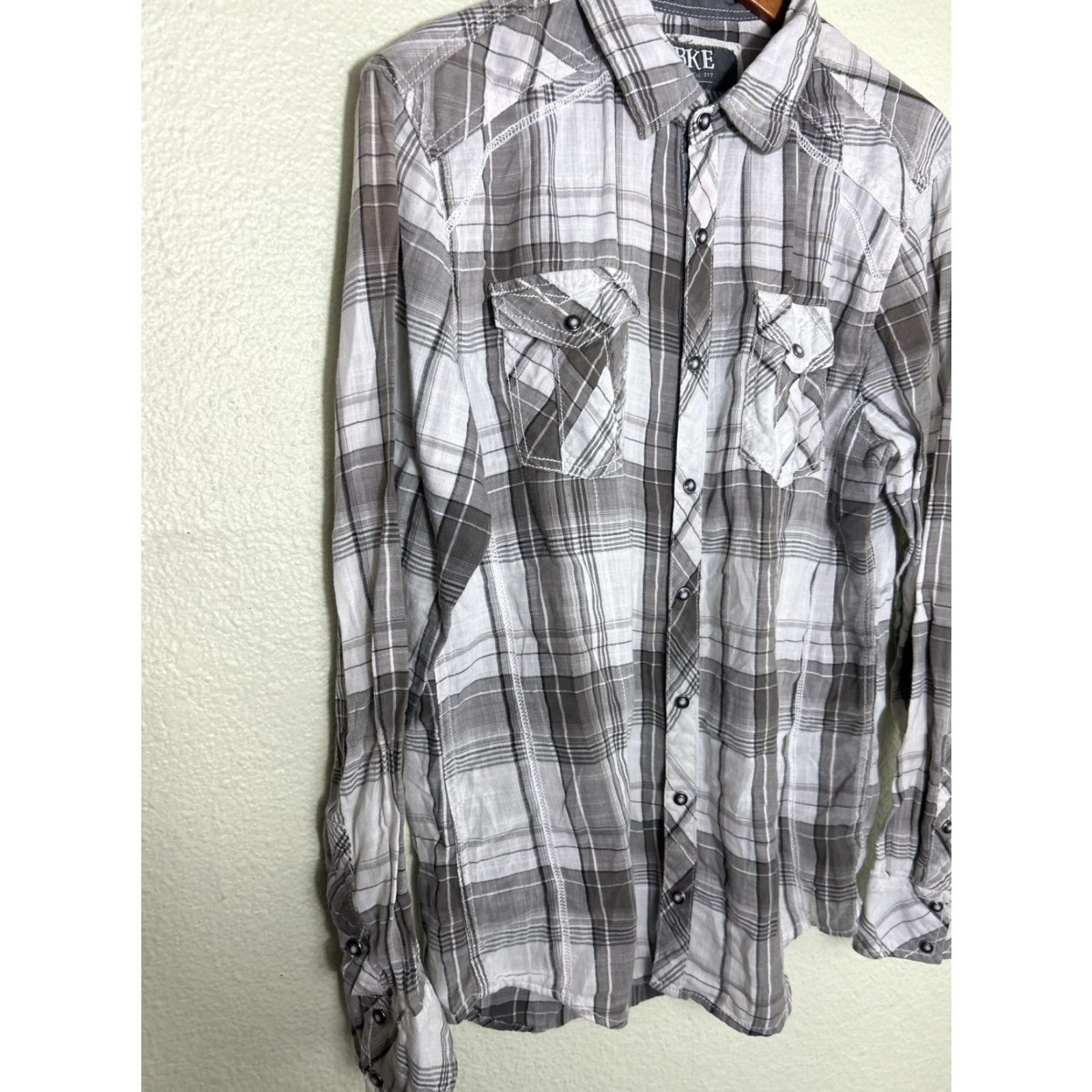 Vintage BKE Mens Long Sleeve Athletic Fit Plaid Pearl Snap Shirt Gray L Size US L / EU 52-54 / 3 - 2 Thumbnail