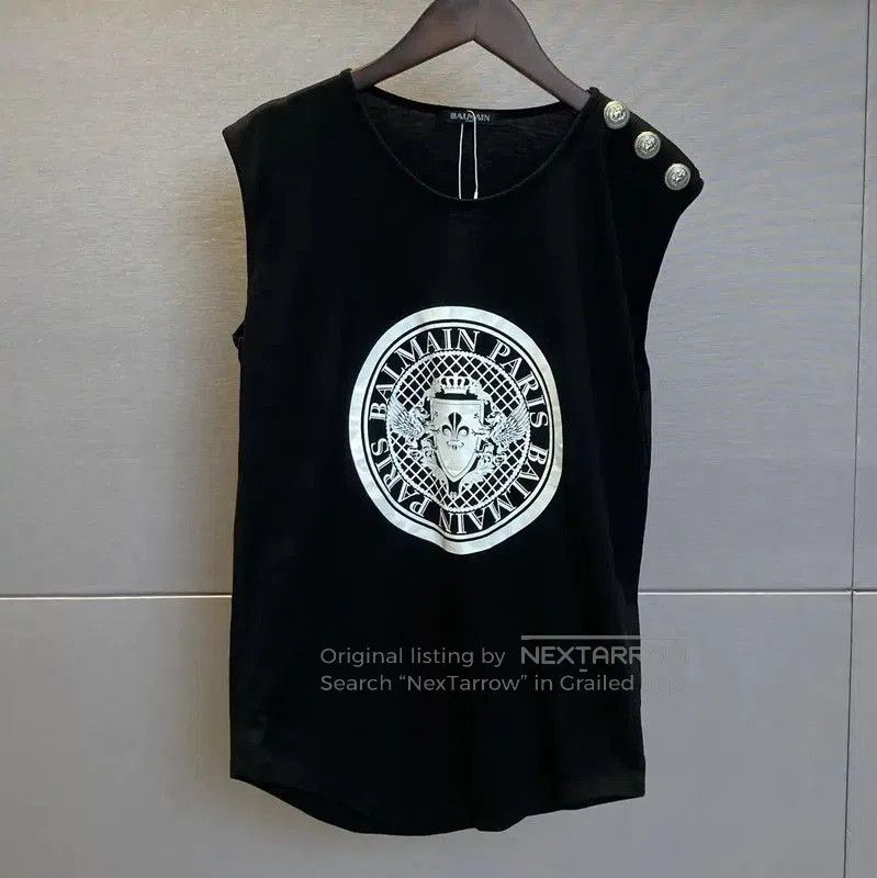 Balmain Balmain Black Cotton Graphic Sleeveless T-Shirt . Size S / US 4 / IT 40 - 1 Thumbnail