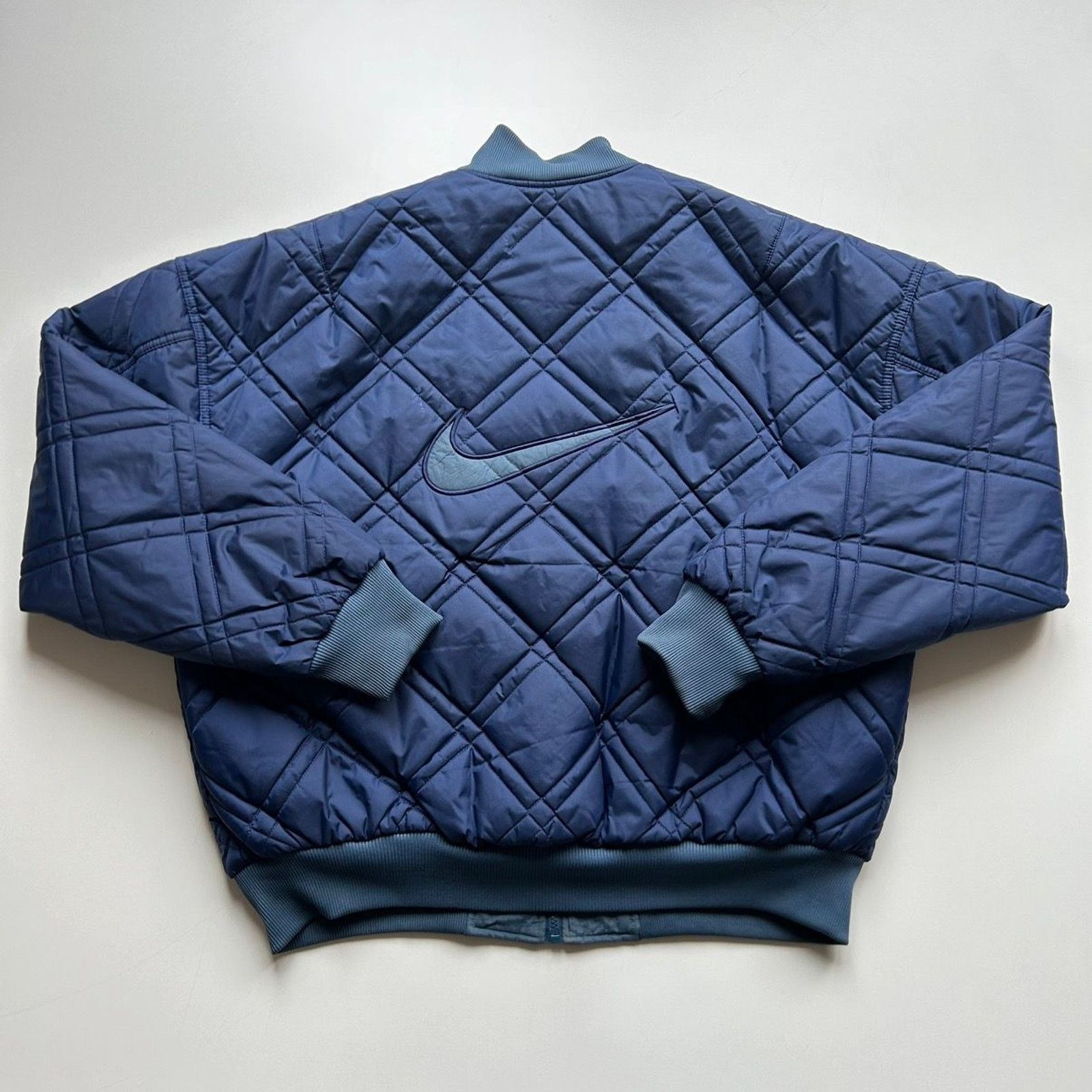 Nike Vintage 1990s Nike Embroidered Swoosh Quilted Bomber Jacket Size US L / EU 52-54 / 3 - 1 Thumbnail