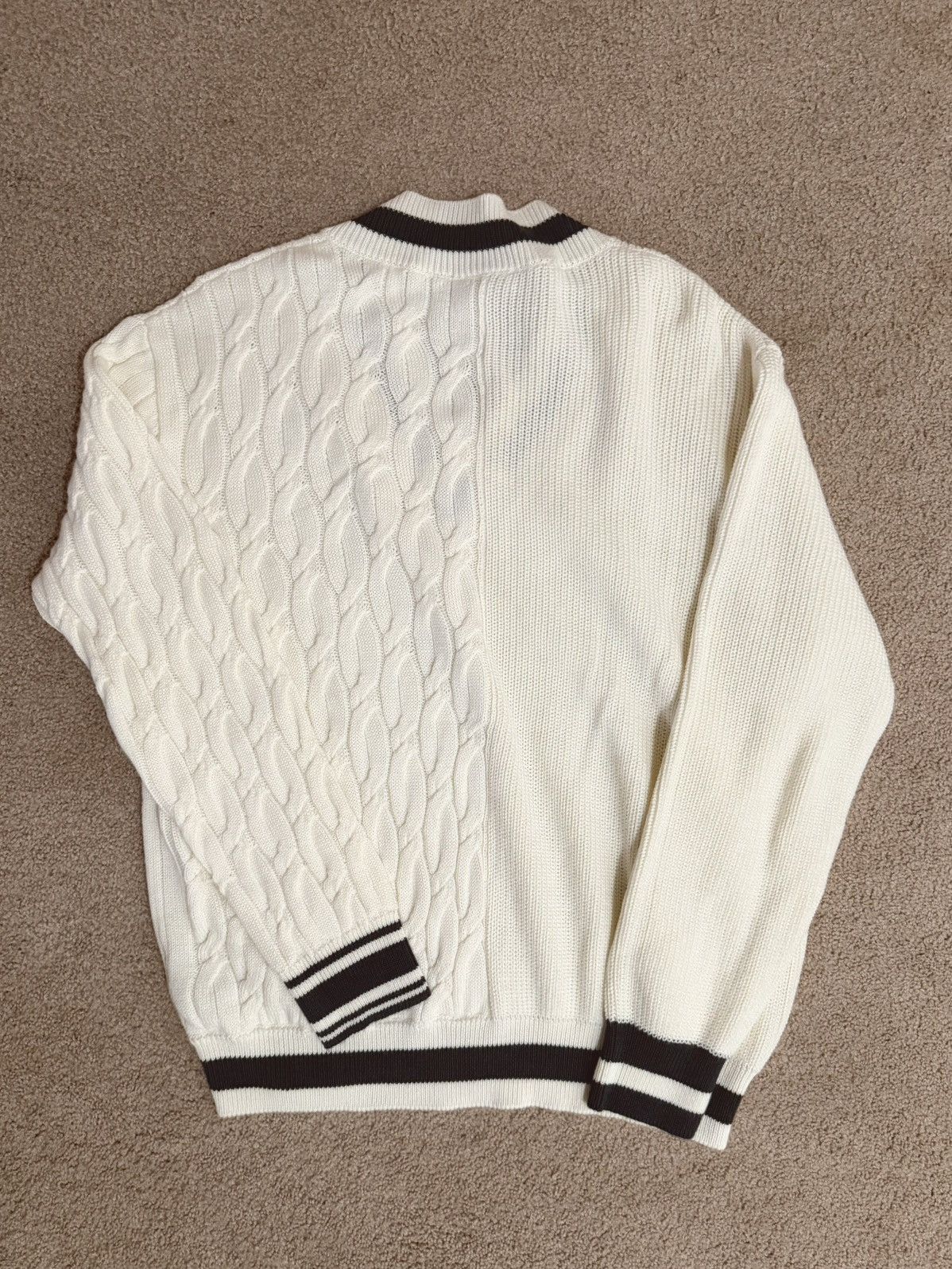 Lacoste Lacoste V-Neck Wool Cable Knit Striped Sweater Size US L / EU 52-54 / 3 - 5 Thumbnail