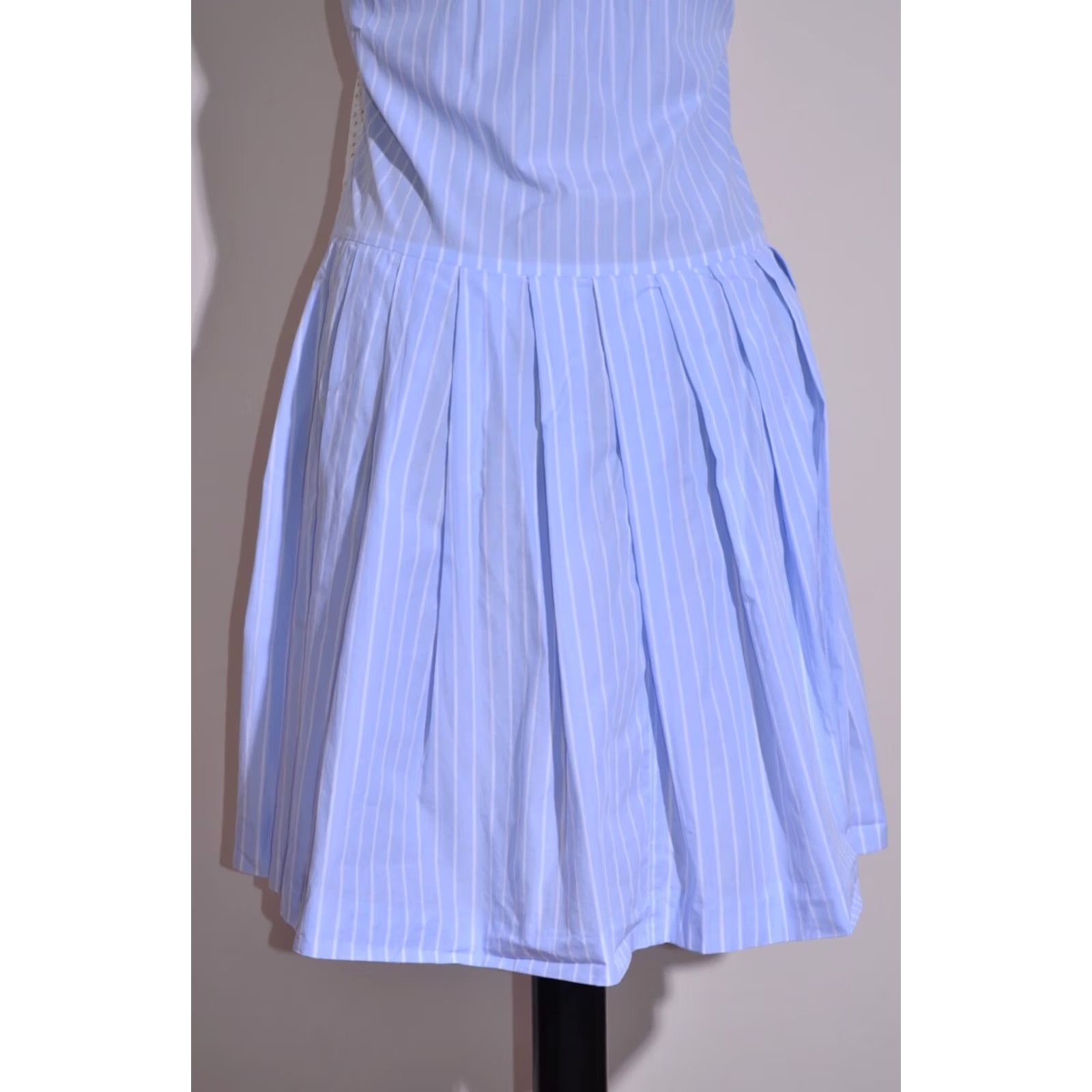 Vintage Sonia Rykiel Dress Women's Sleeveless Button Down Collared Fit&Flare Size 36 Blue Knee Length Pockets 100% Cotton Regular Vintage: No Size XS / US 0-2 / IT 36-38 - 7 Thumbnail
