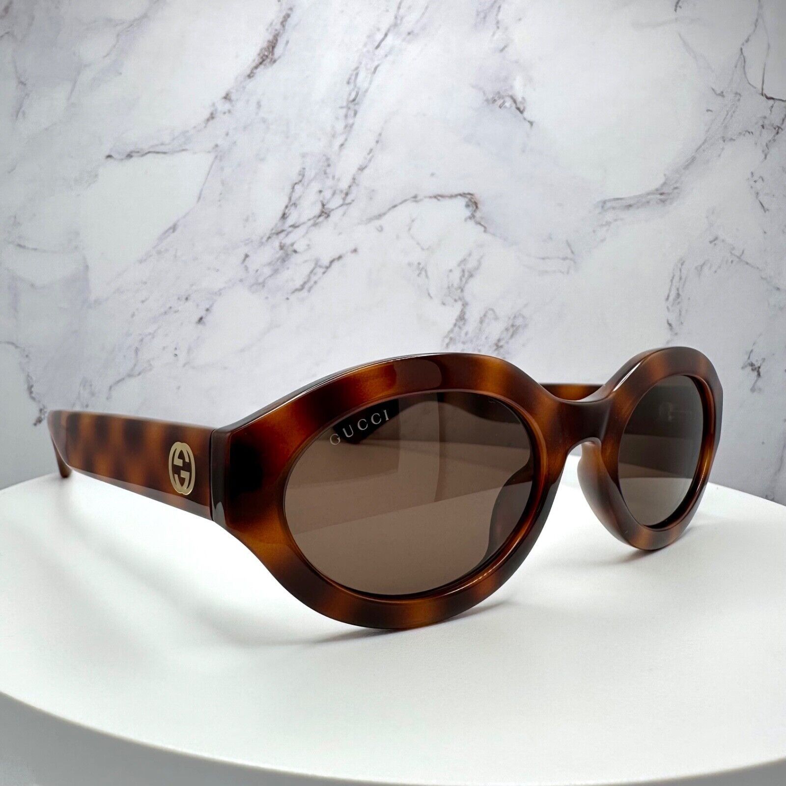 Gucci New GUCCI Sunglasses Brown Tortoise Oval Gold GG Logo Size ONE SIZE - 17 Thumbnail