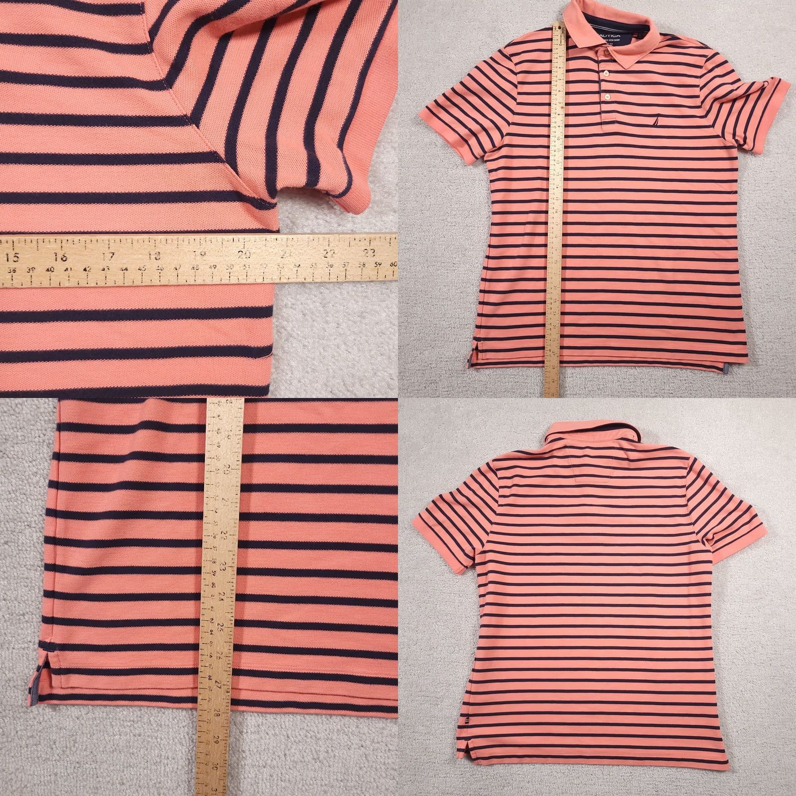 Nautica Nautica Polo Shirt Mens Large Pink Navy Striped Short Sleeve Deck Performance Shirt Size US L / EU 52-54 / 3 - 8 Thumbnail