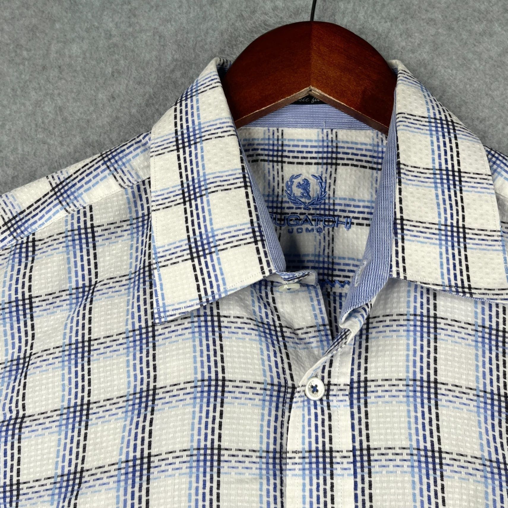 BUGATCHI BUGATCHI UOMO Classic Fit Shirt Large Blue White Check Button Up Long Sleeve Men Size US L / EU 52-54 / 3 - 4 Thumbnail